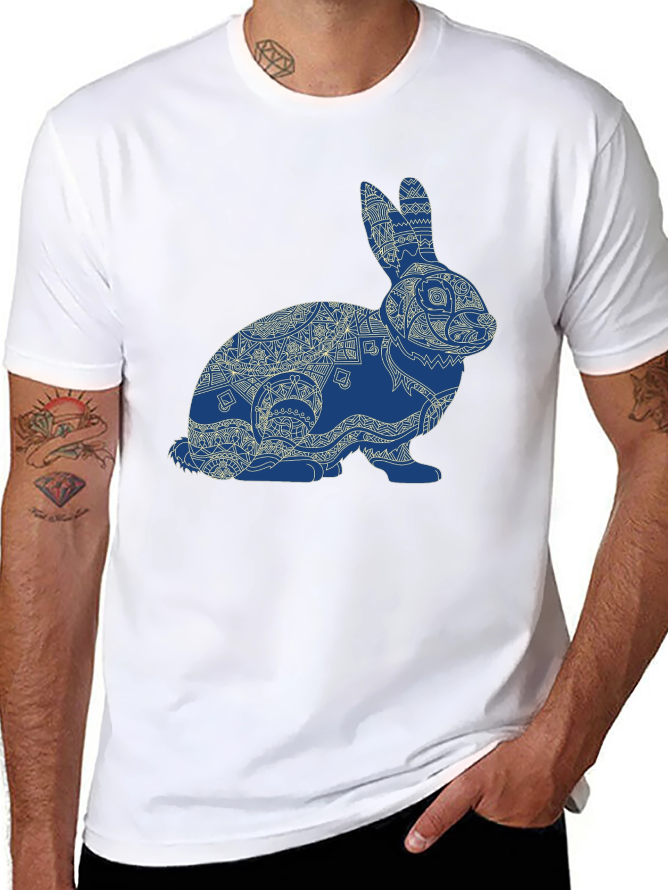 Rabbit Mandala Graphic Tee - Black Cotton Blend