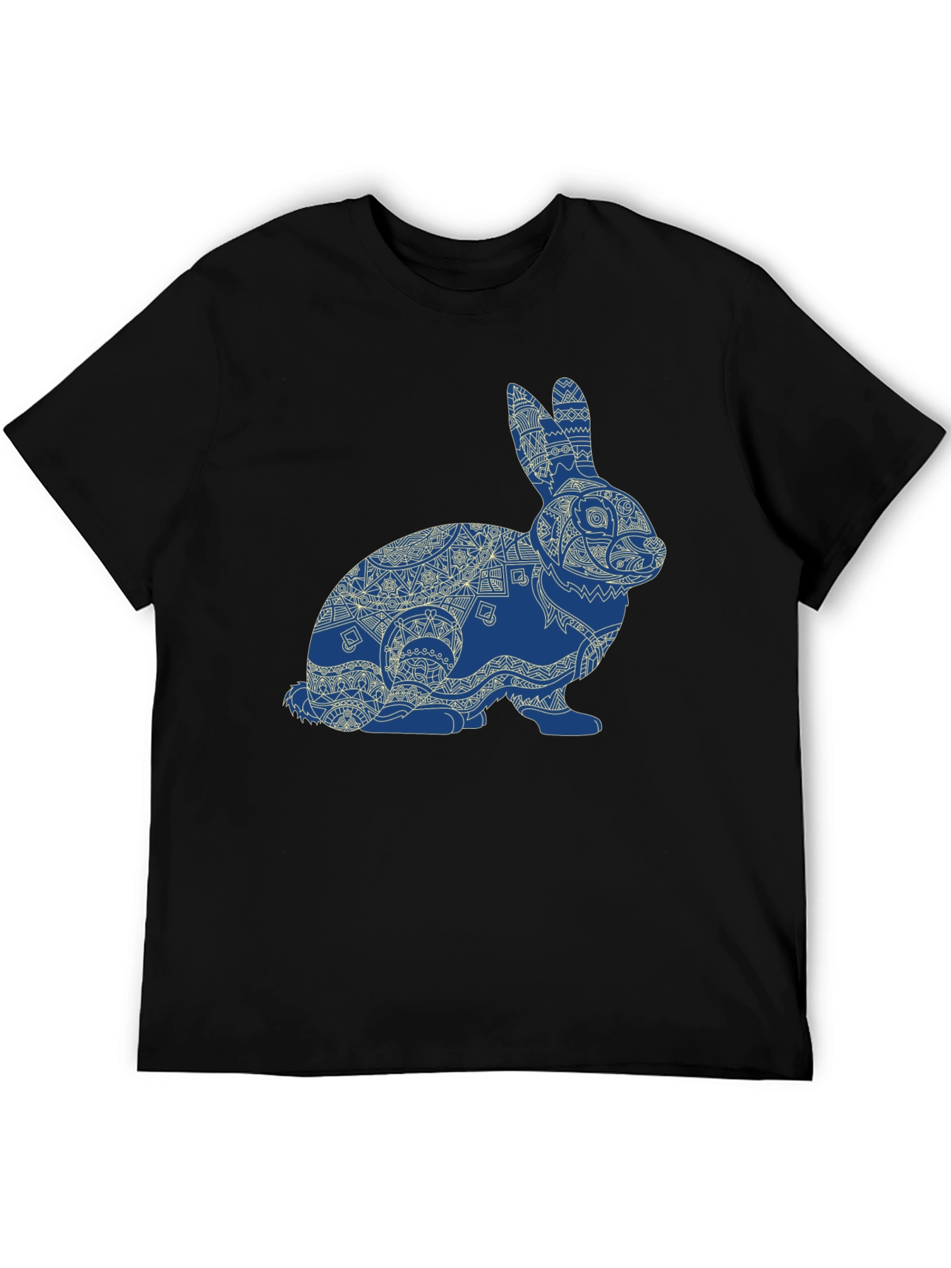 Rabbit Mandala Graphic Tee - Black Cotton Blend