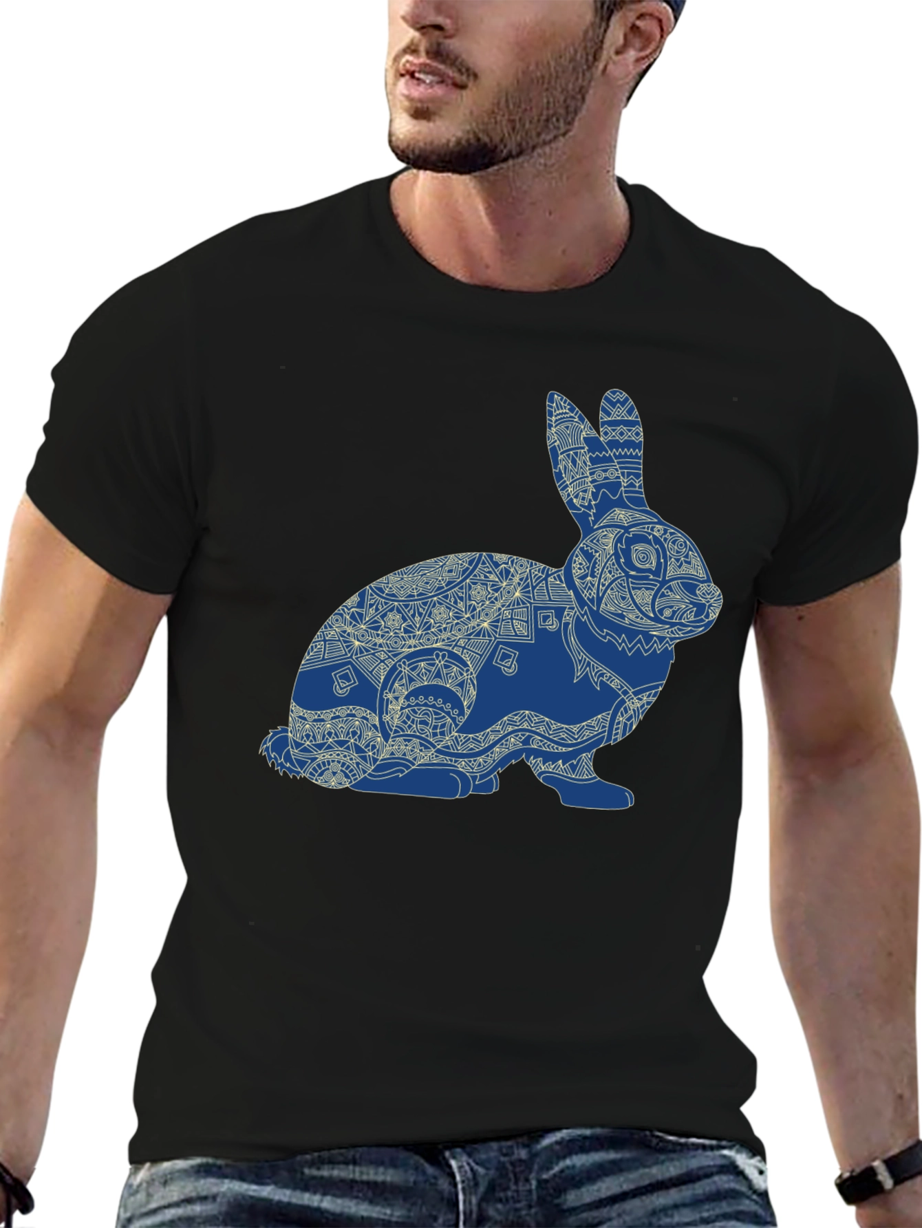 Rabbit Mandala Graphic Tee - Black Cotton Blend