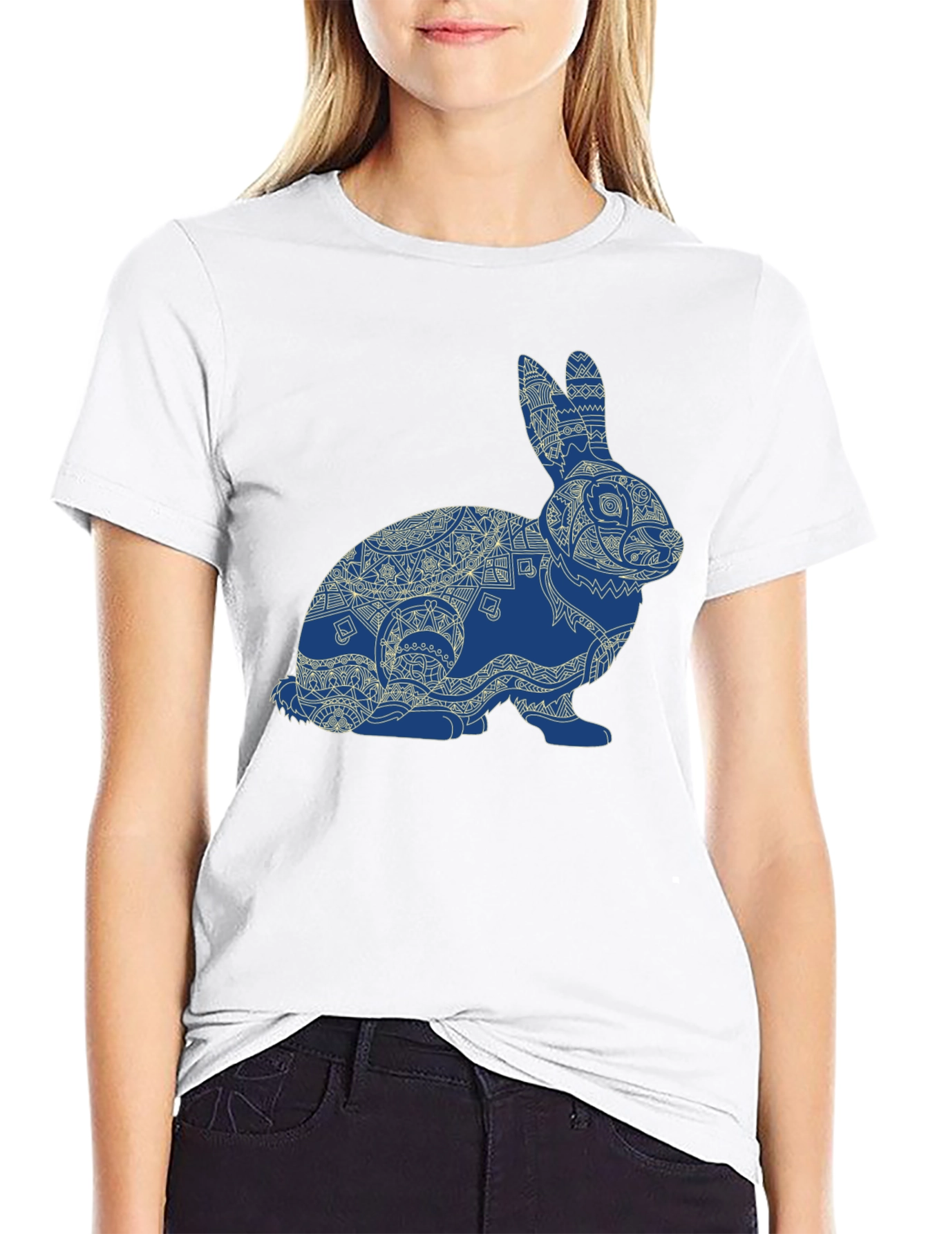 Rabbit Mandala Graphic Tee - Black Cotton Blend