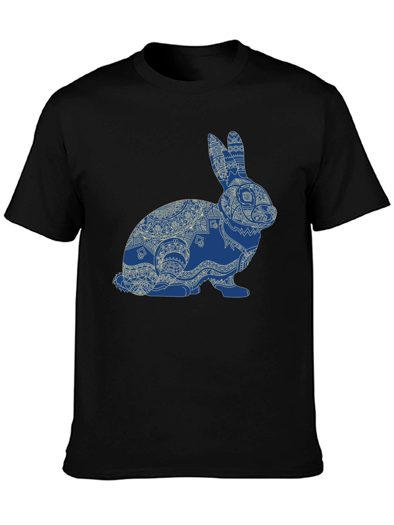 Rabbit Mandala Graphic Tee - Black Cotton Blend
