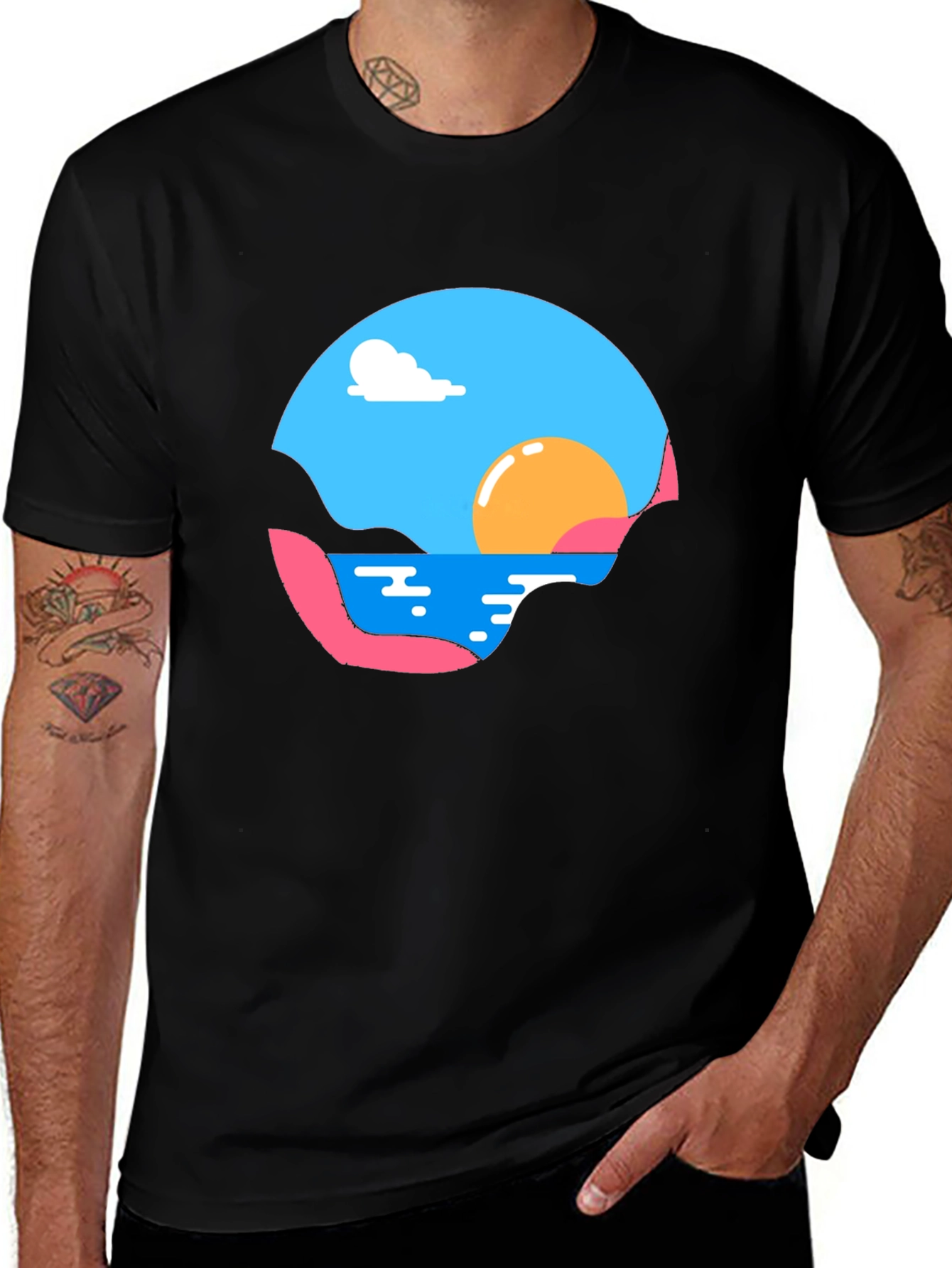 Sunset Graphic Tee - Black Cotton Comfort