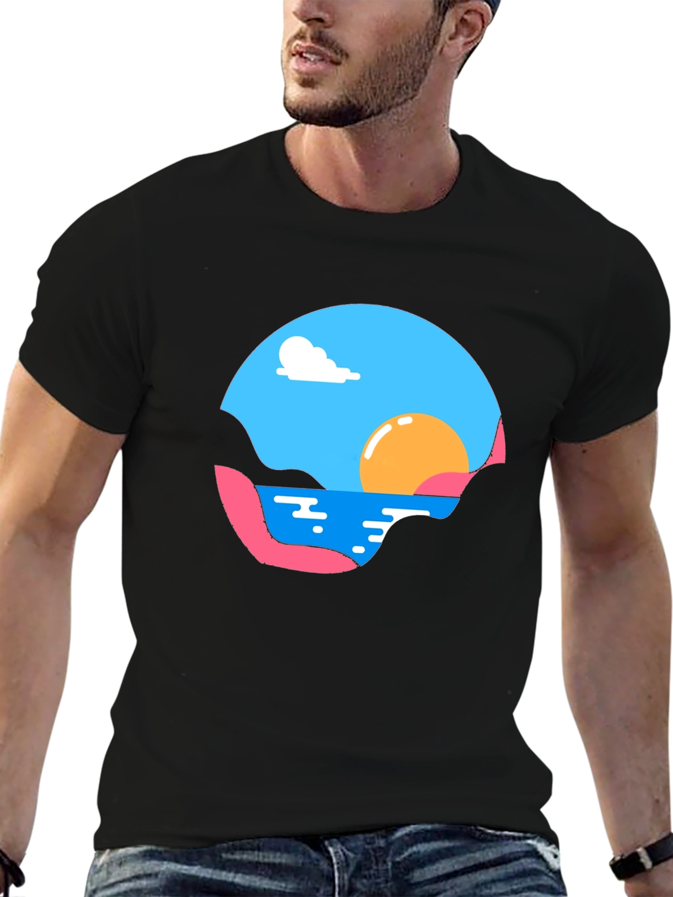 Sunset Graphic Tee - Black Cotton Comfort