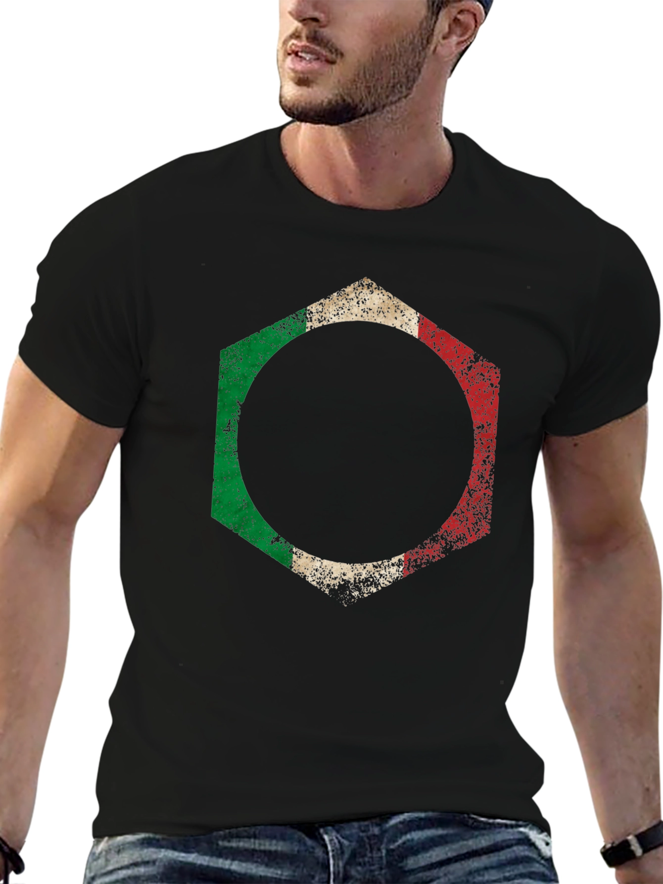 Italian Flag Hexagon Graphic T-Shirt