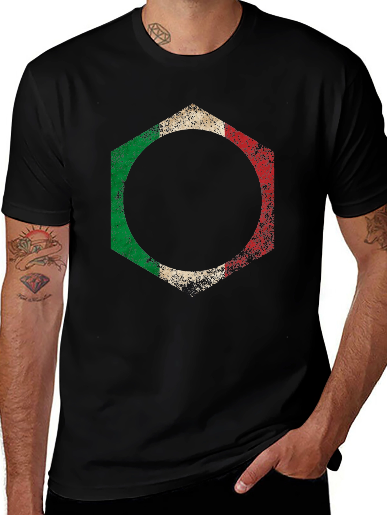 Italian Flag Hexagon Graphic T-Shirt