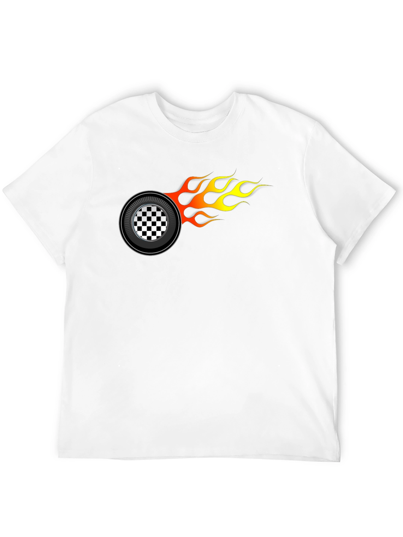 Racing Wheel Flame Graphic Black T-Shirt