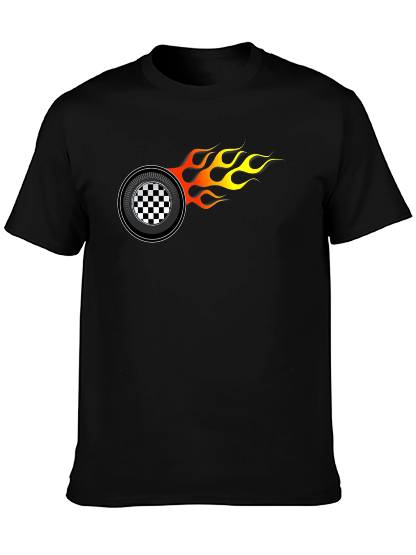 Racing Wheel Flame Graphic Black T-Shirt