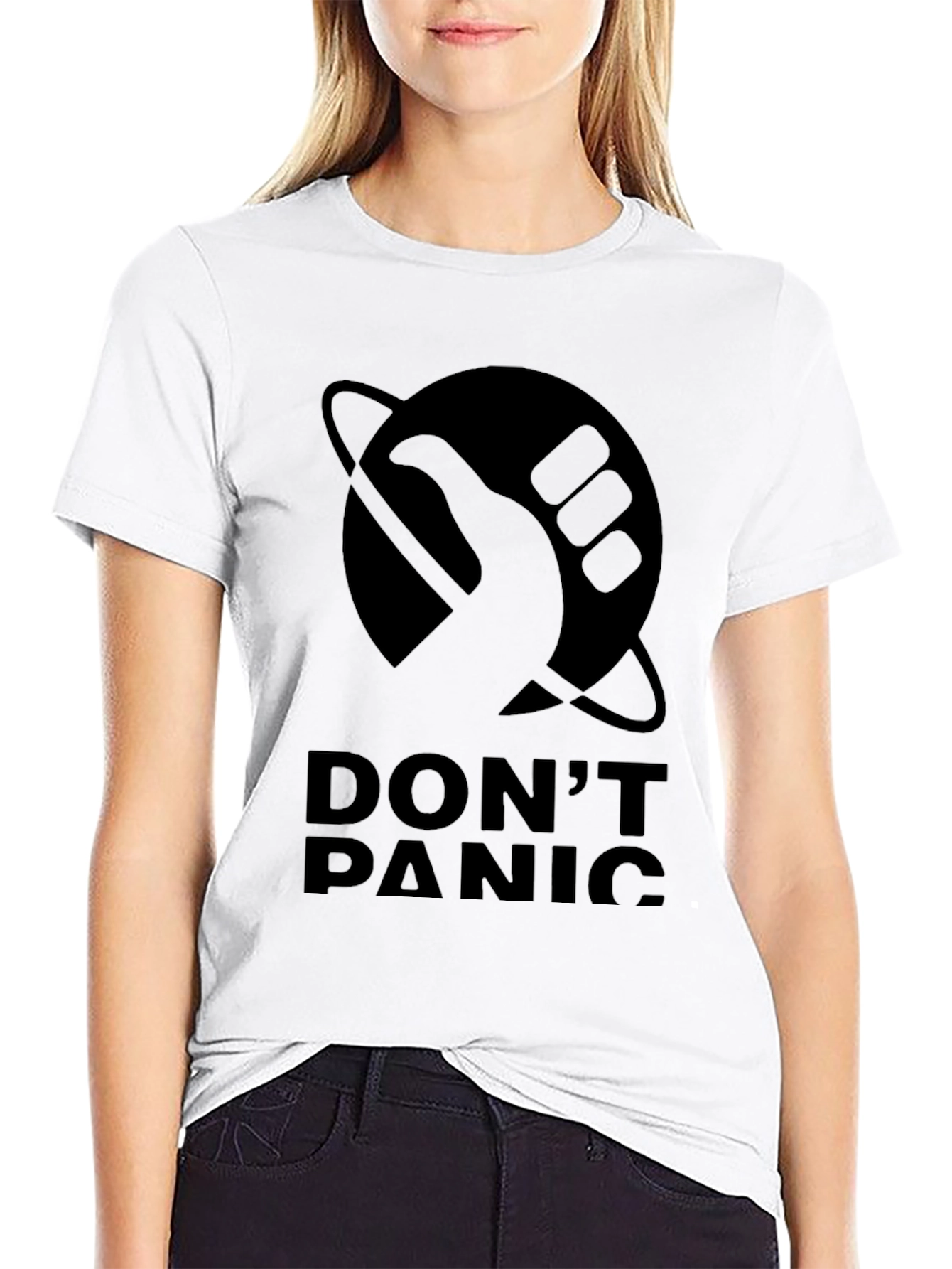 Dont Panic Black T-Shirt - Hitchhikers Guide Inspired