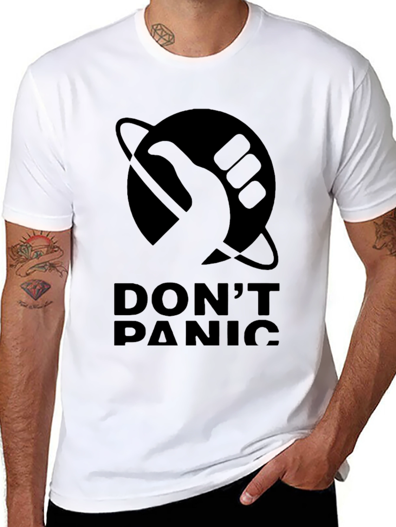 Dont Panic Black T-Shirt - Hitchhikers Guide Inspired