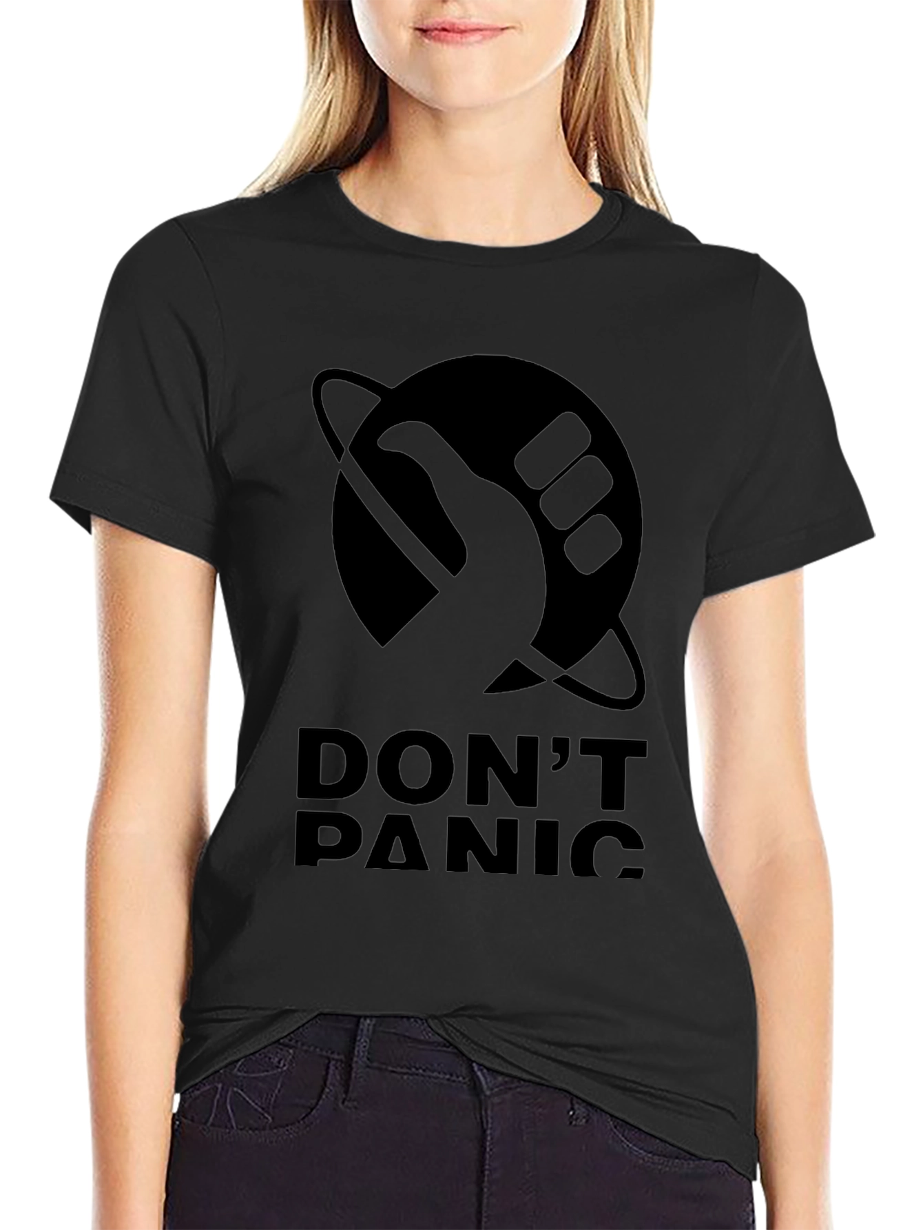 Dont Panic Black T-Shirt - Hitchhikers Guide Inspired