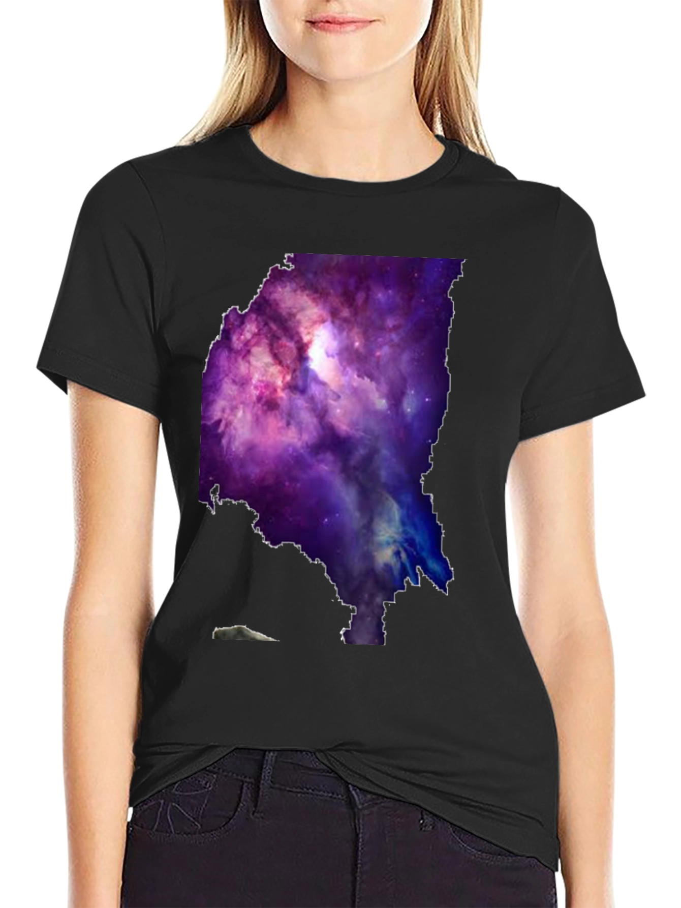 Galaxy Maine Map Graphic Tee - Black Cotton T-Shirt
