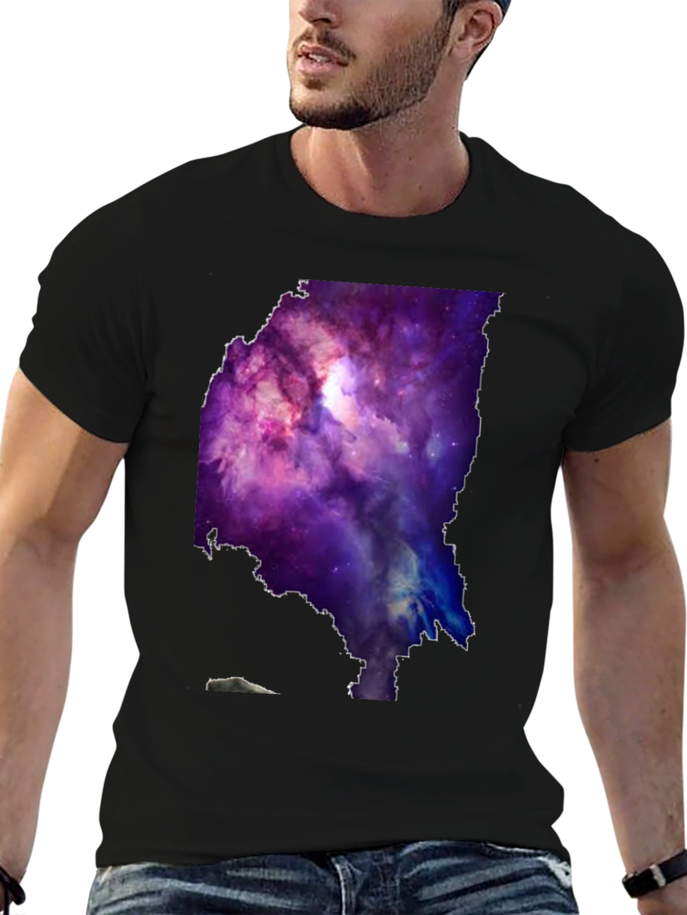 Galaxy Maine Map Graphic Tee - Black Cotton T-Shirt