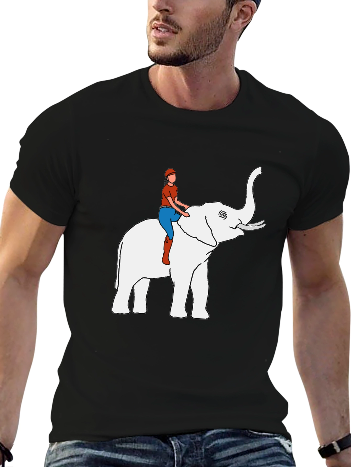 Elephant Rider Graphic Tee - Black Cotton Blend