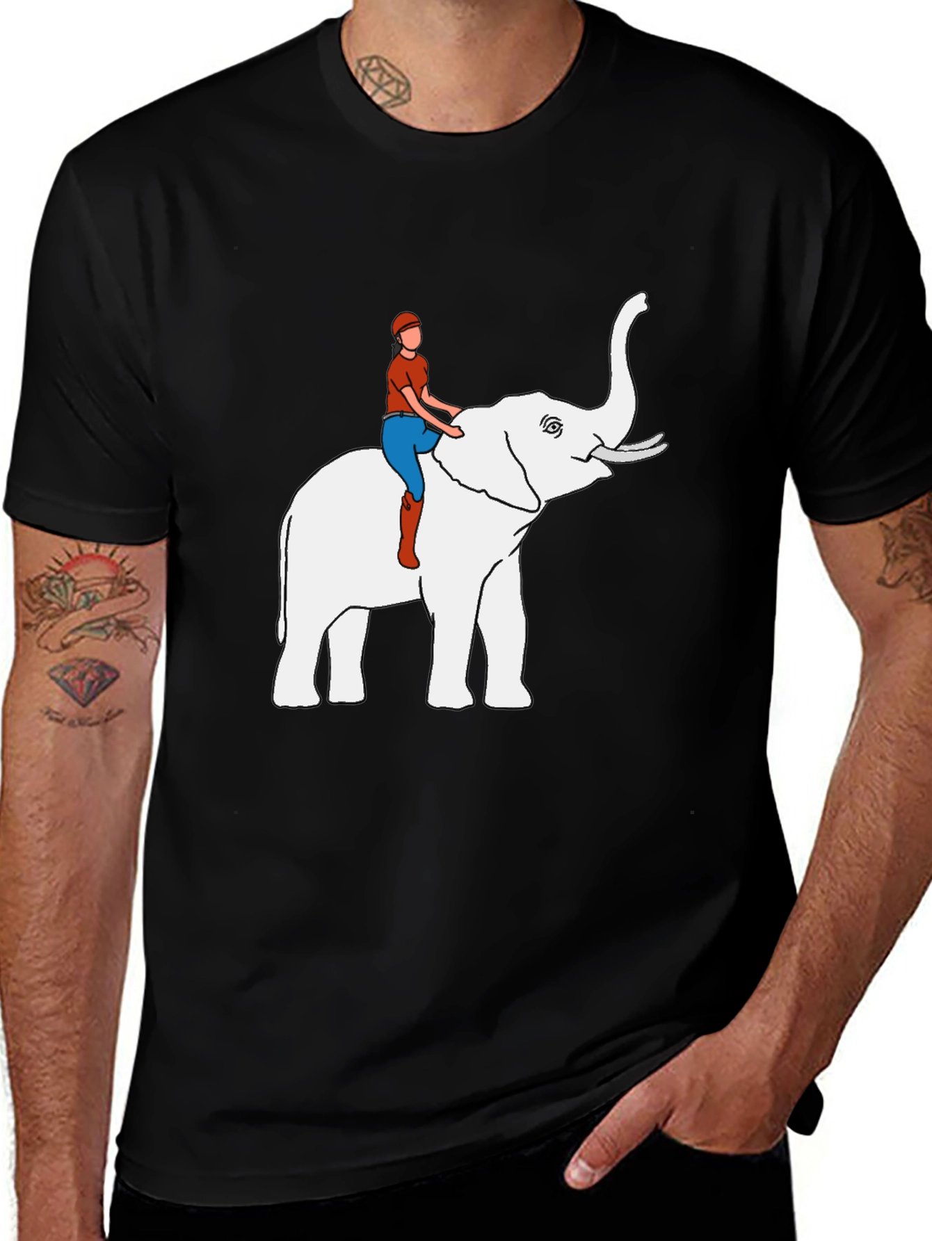 Elephant Rider Graphic Tee - Black Cotton Blend