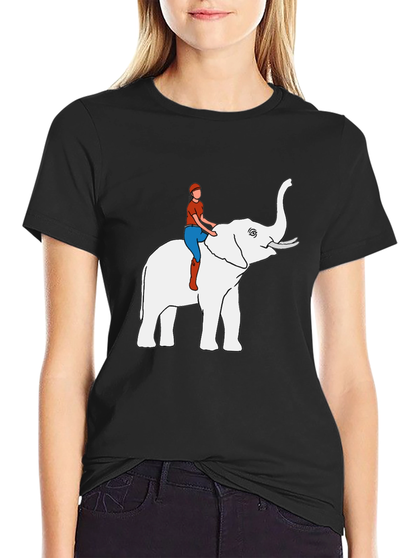 Elephant Rider Graphic Tee - Black Cotton Blend