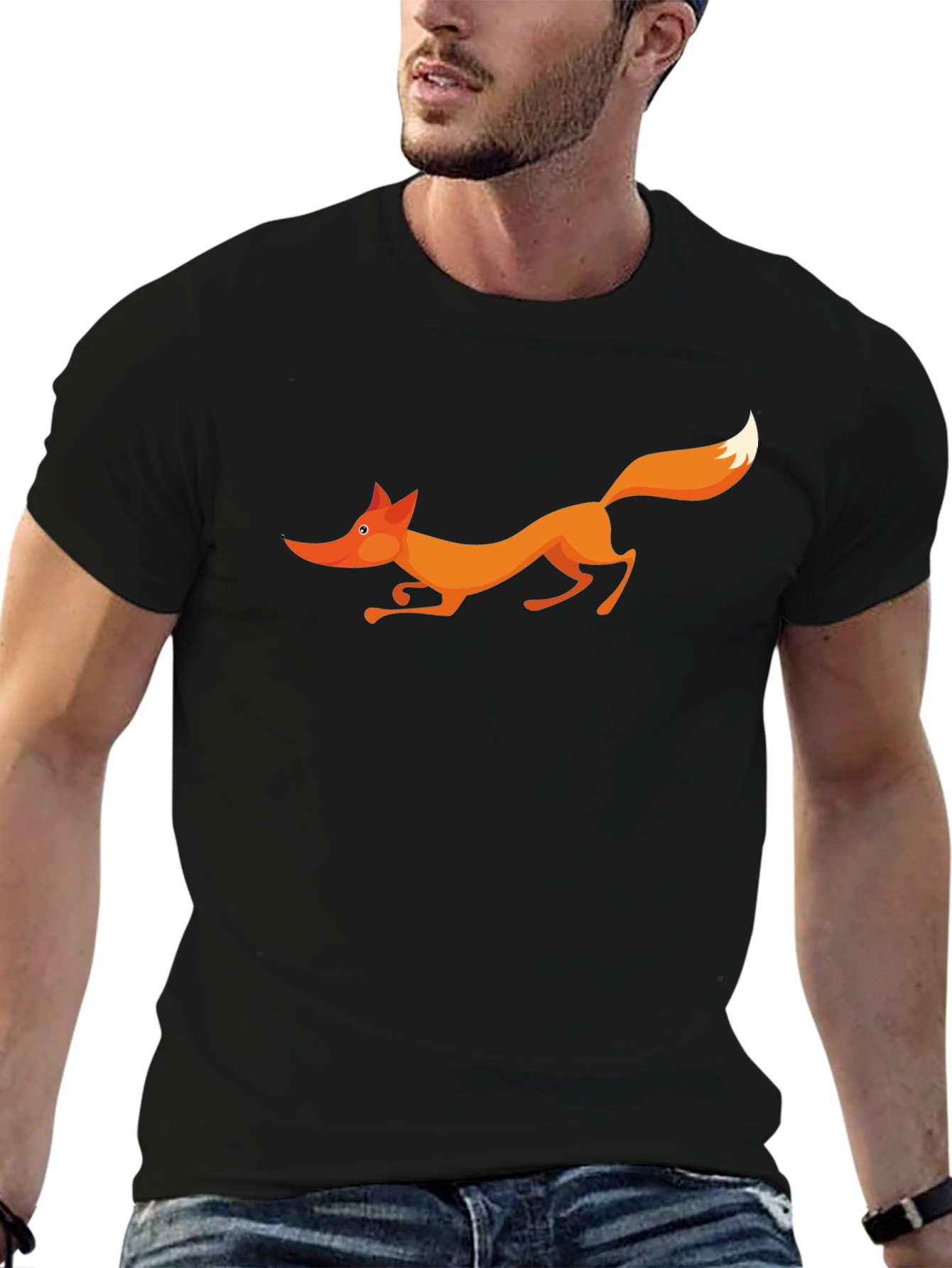 Fox Graphic Black T-Shirt - Cartoon Animal Tee