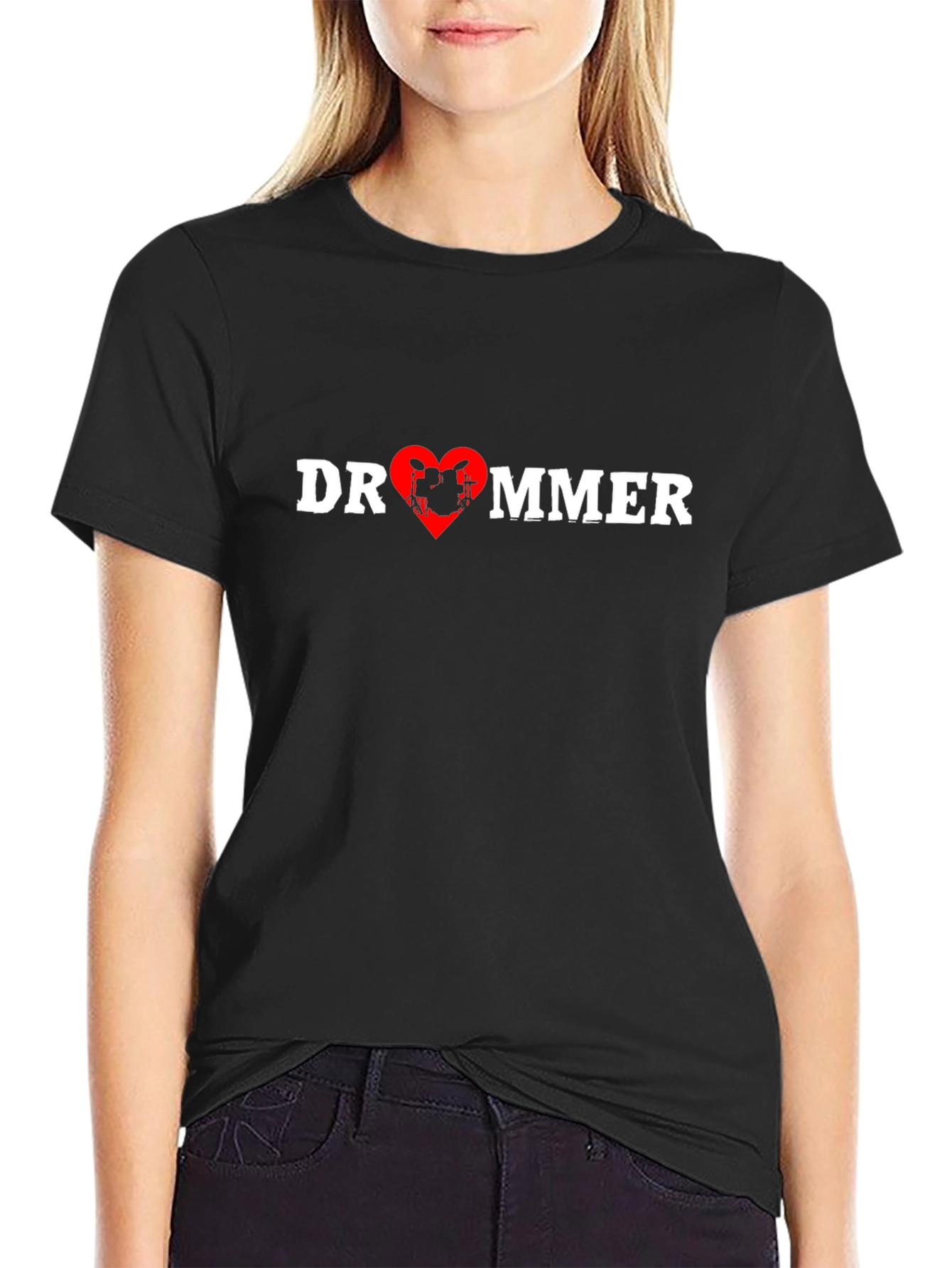 Drummer Love Heart T-Shirt - Black