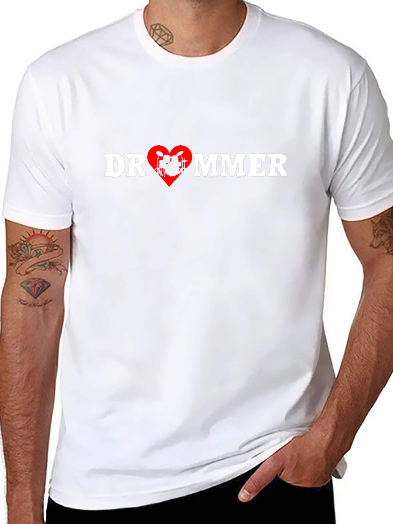 Drummer Love Heart T-Shirt - Black