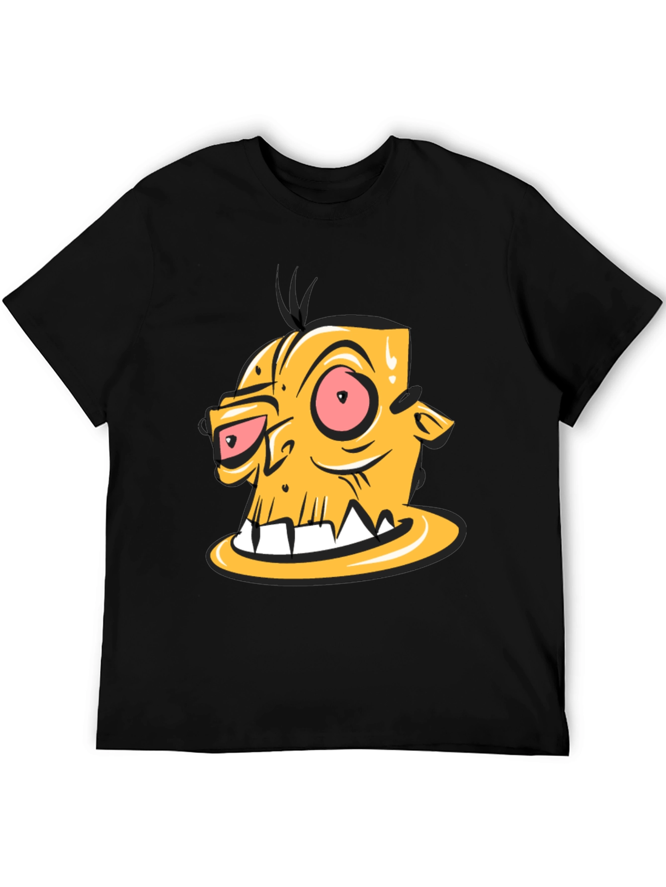 Cartoon Zombie Head Graphic Black T-Shirt