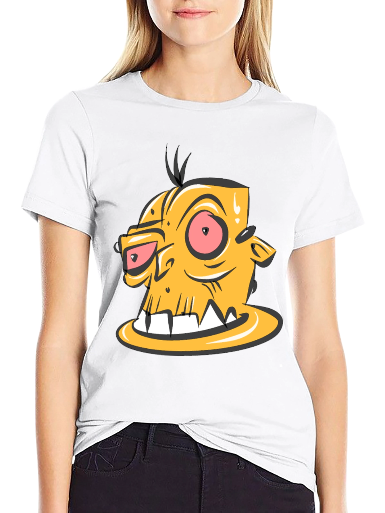 Cartoon Zombie Head Graphic Black T-Shirt