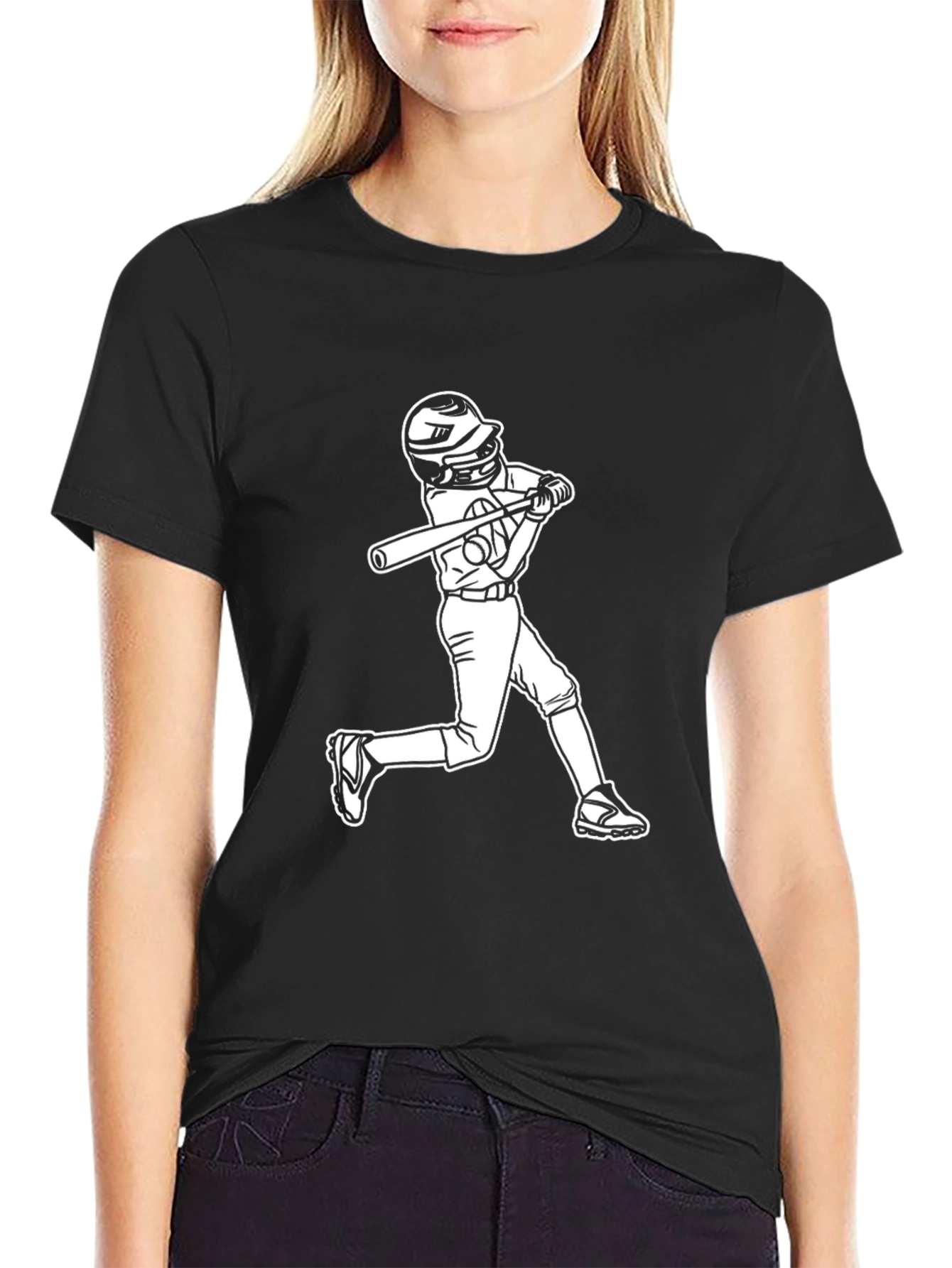 Baseball Hitter Graphic Tee - Black Cotton Blend