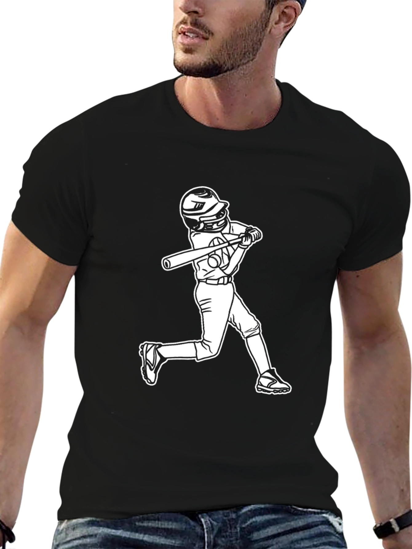 Baseball Hitter Graphic Tee - Black Cotton Blend