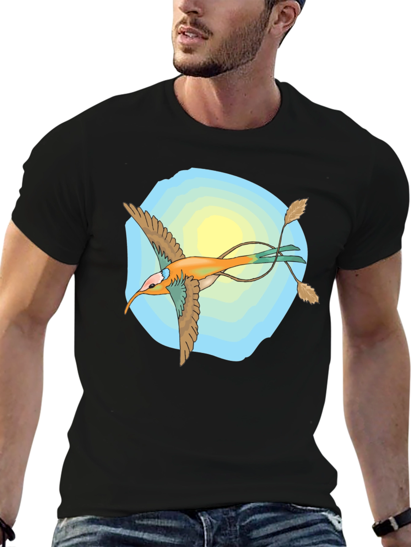 Unique Bird Graphic Black T-Shirt