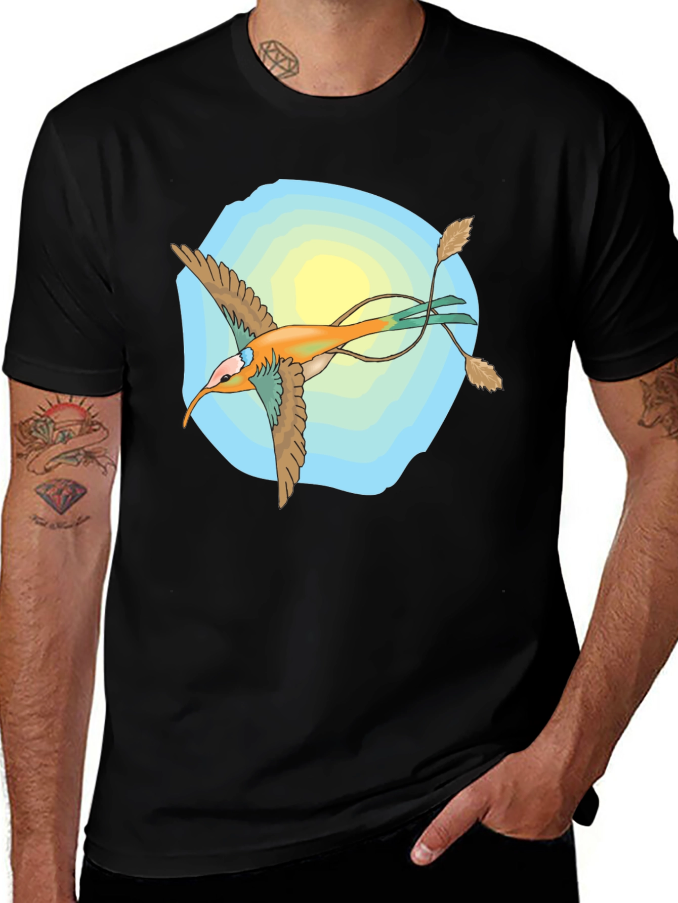 Unique Bird Graphic Black T-Shirt