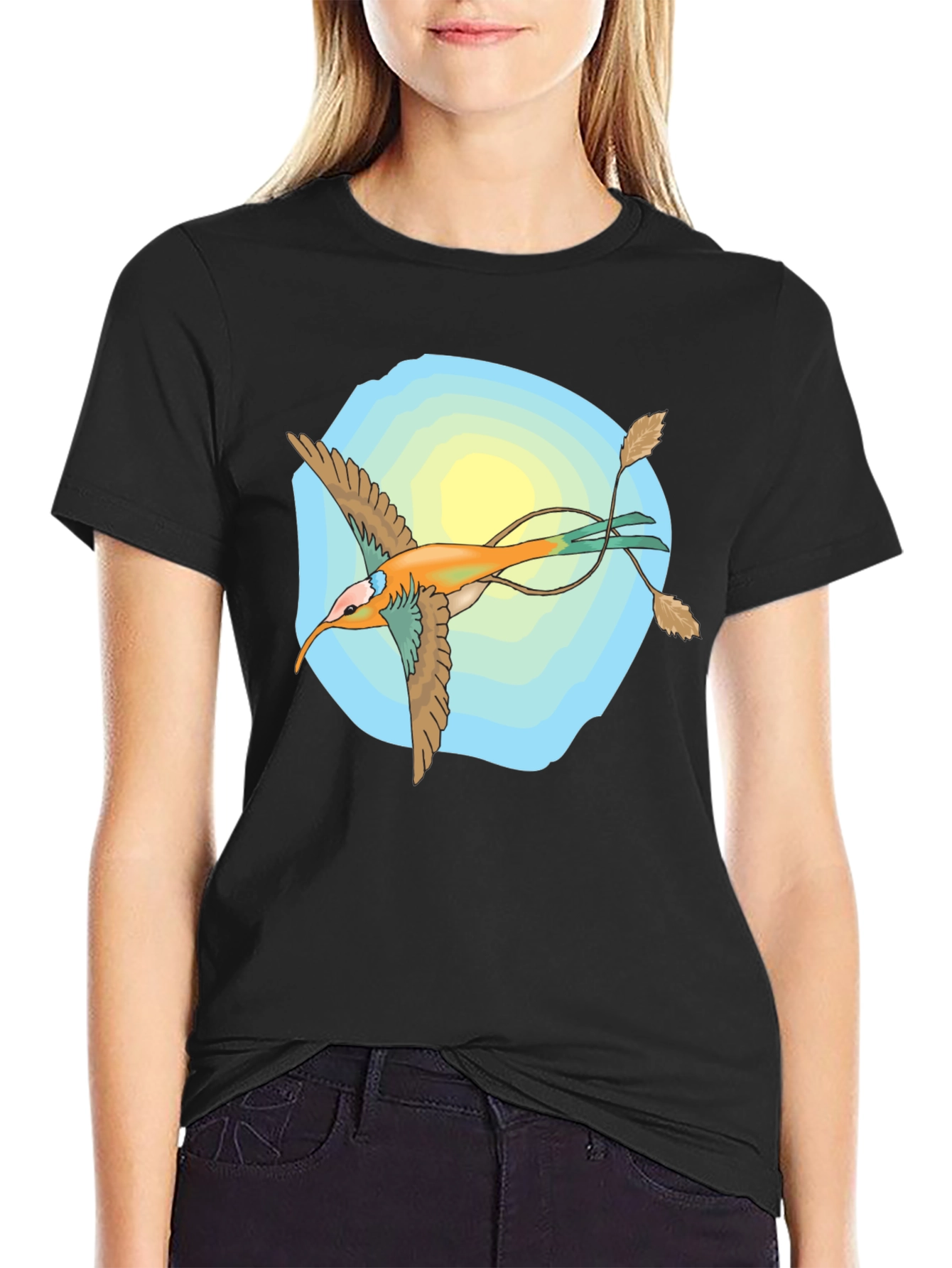 Unique Bird Graphic Black T-Shirt