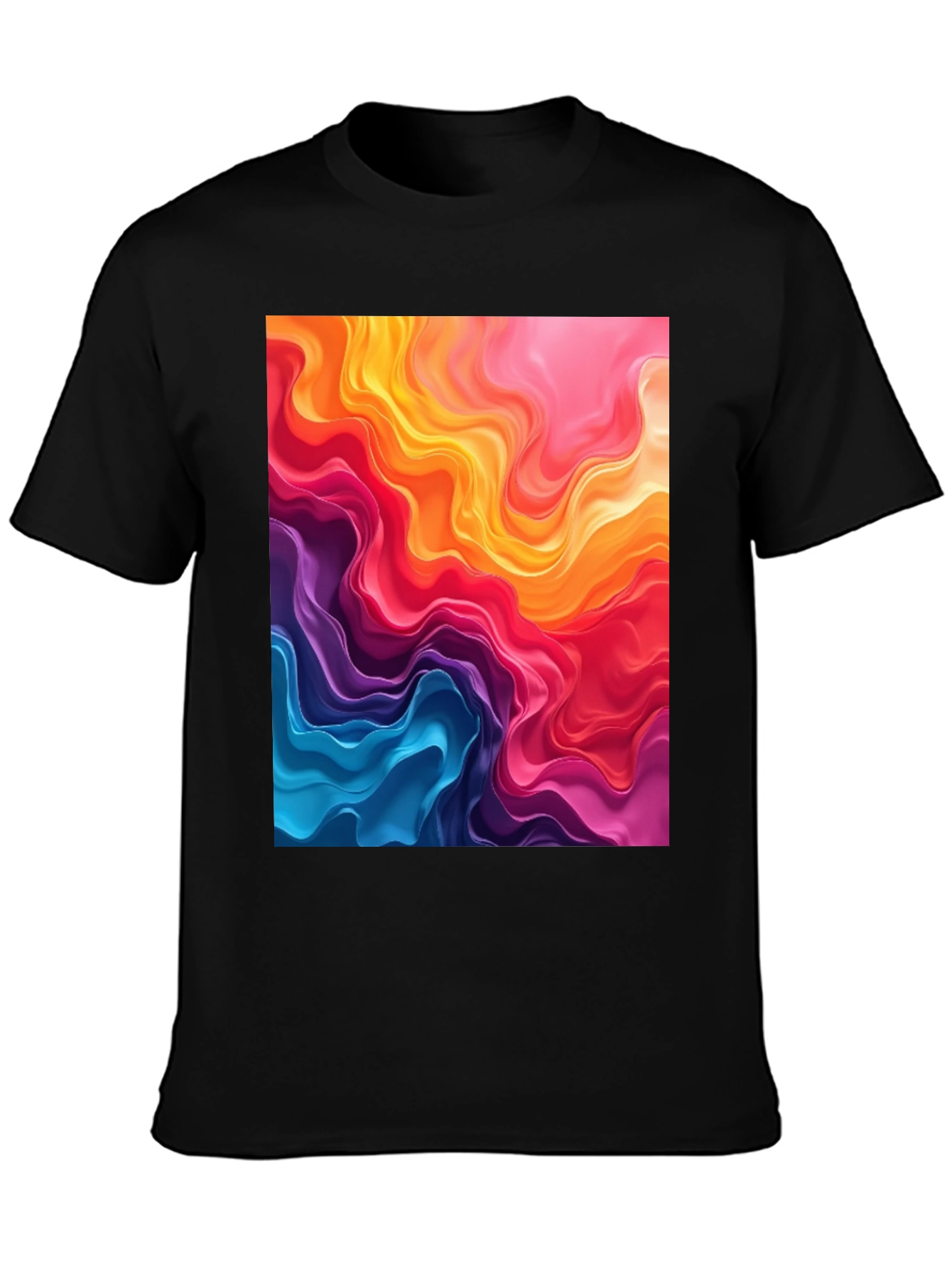 Vibrant Abstract Swirls Graphic Black T-Shirt