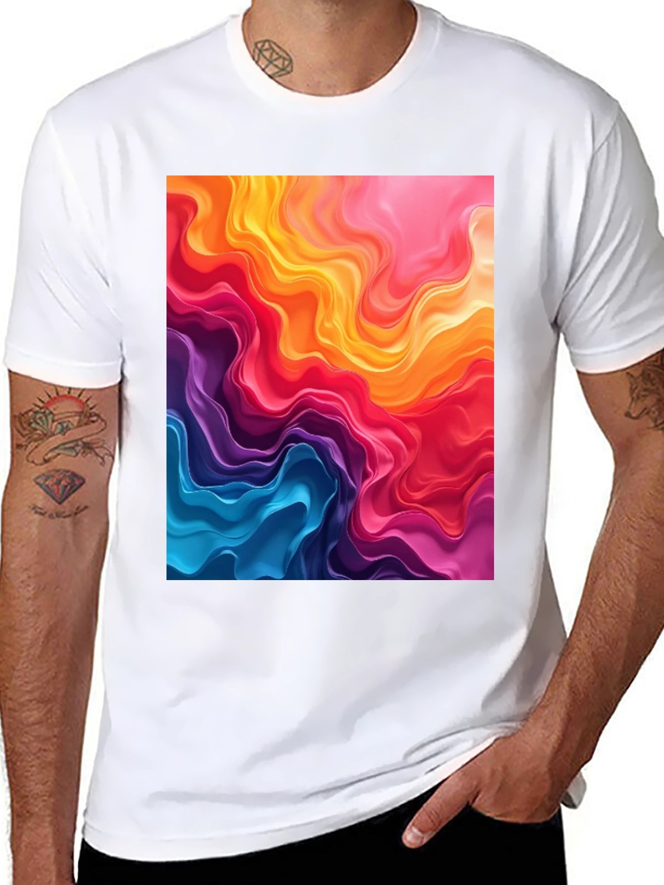 Vibrant Abstract Swirls Graphic Black T-Shirt
