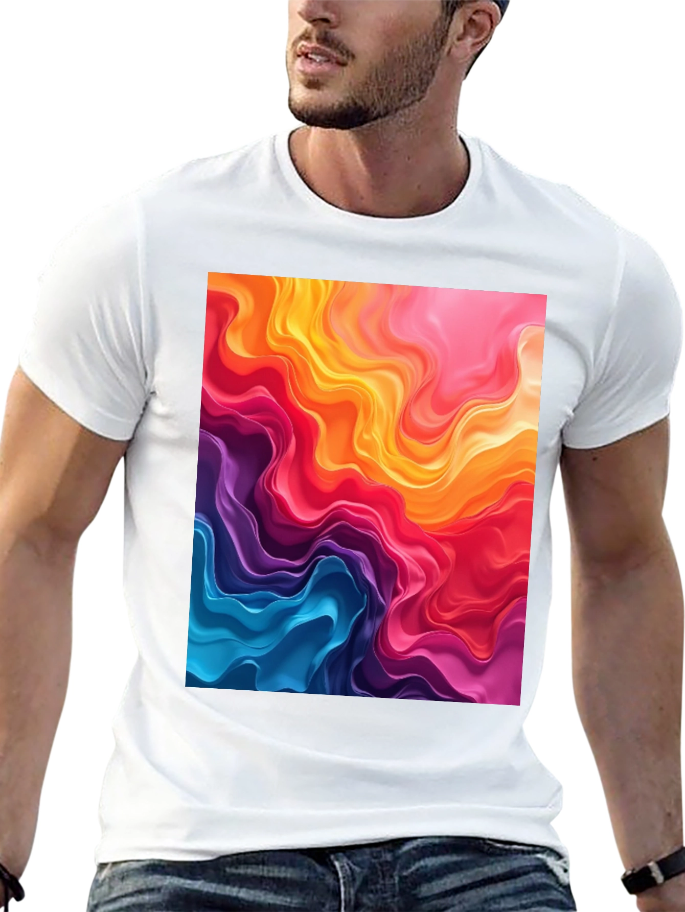 Vibrant Abstract Swirls Graphic Black T-Shirt