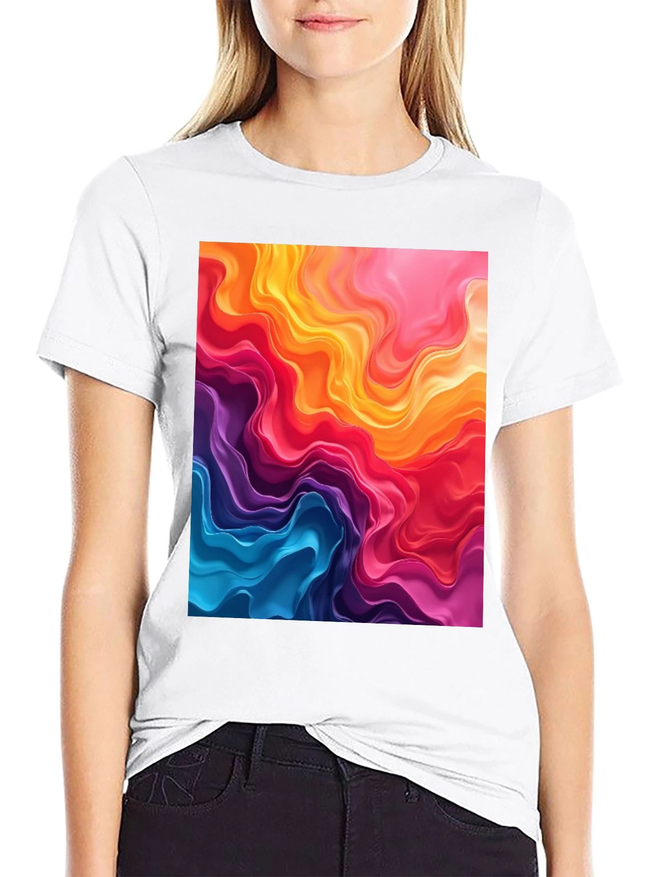Vibrant Abstract Swirls Graphic Black T-Shirt