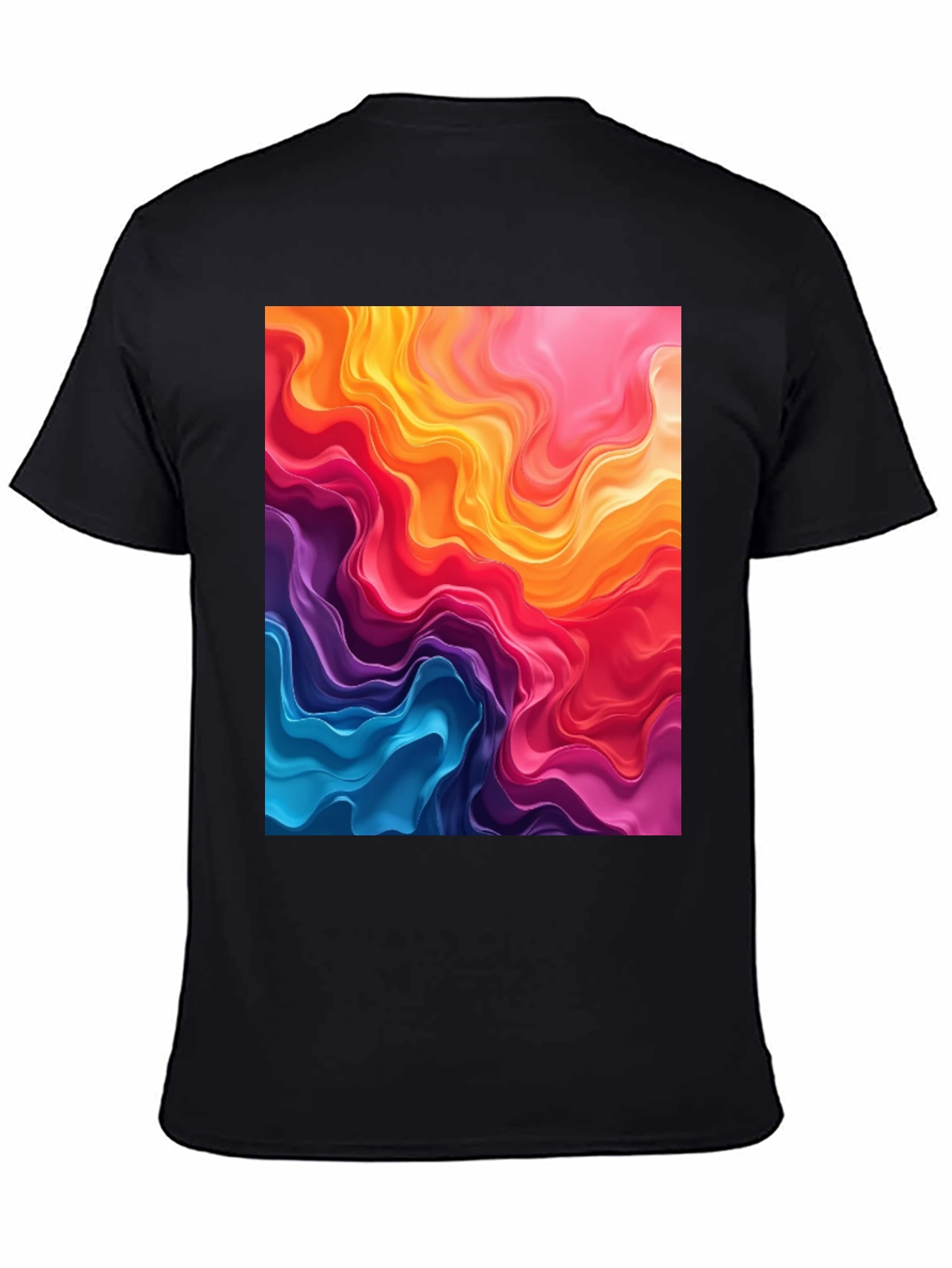 Vibrant Abstract Swirls Graphic Black T-Shirt