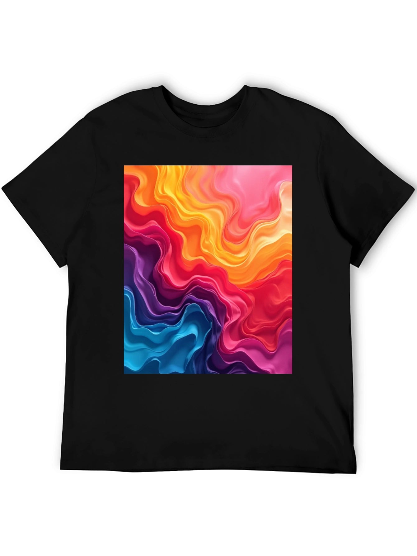 Vibrant Abstract Swirls Graphic Black T-Shirt