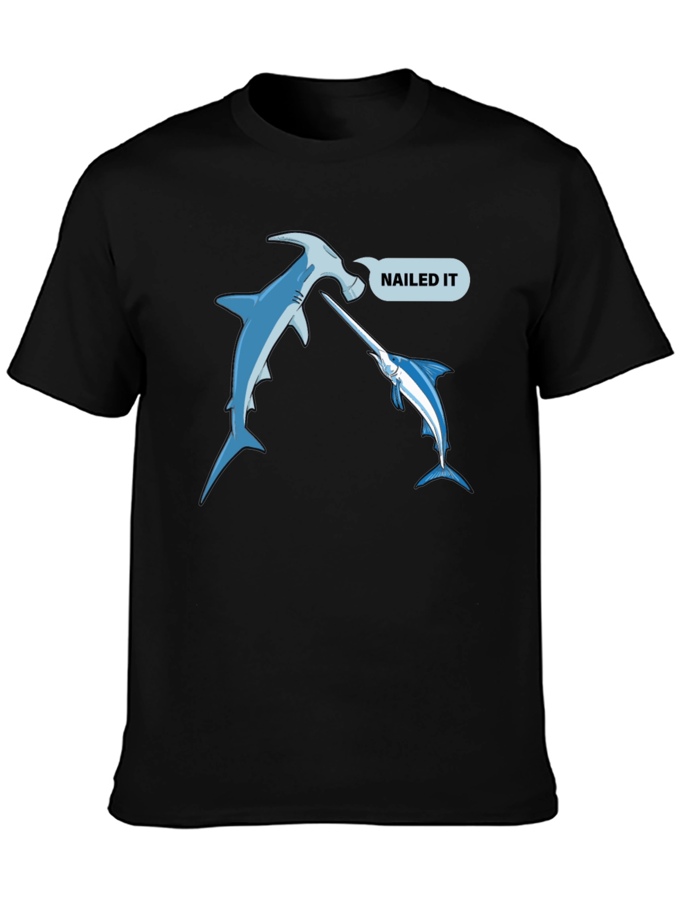 Nailed It Funny Hammerhead Shark & Marlin Black T-Shirt