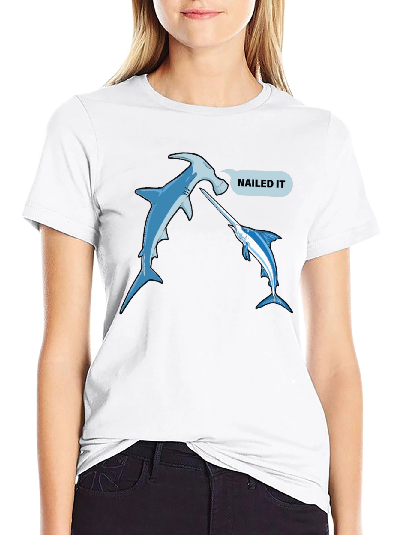 Nailed It Funny Hammerhead Shark & Marlin Black T-Shirt