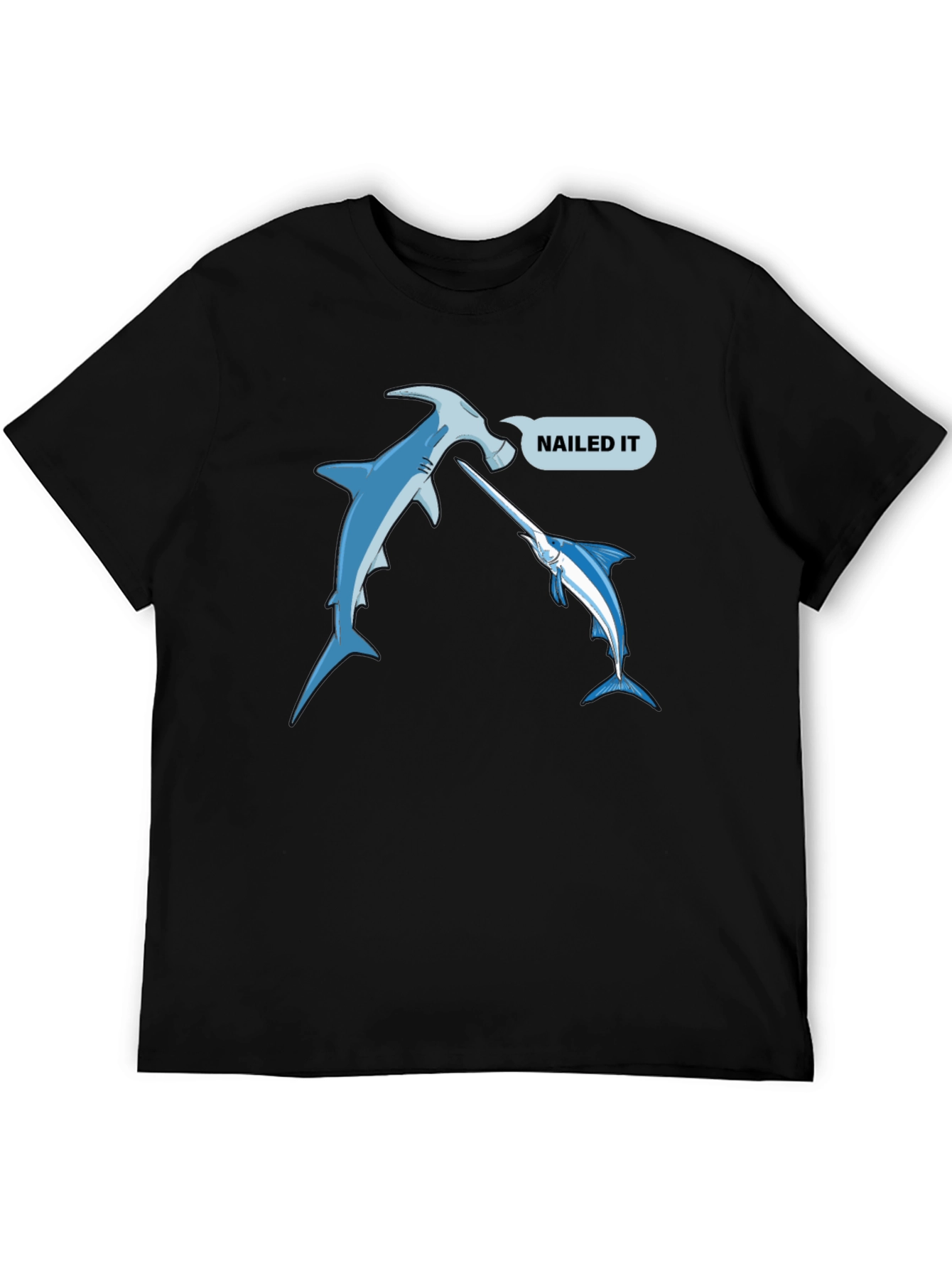 Nailed It Funny Hammerhead Shark & Marlin Black T-Shirt