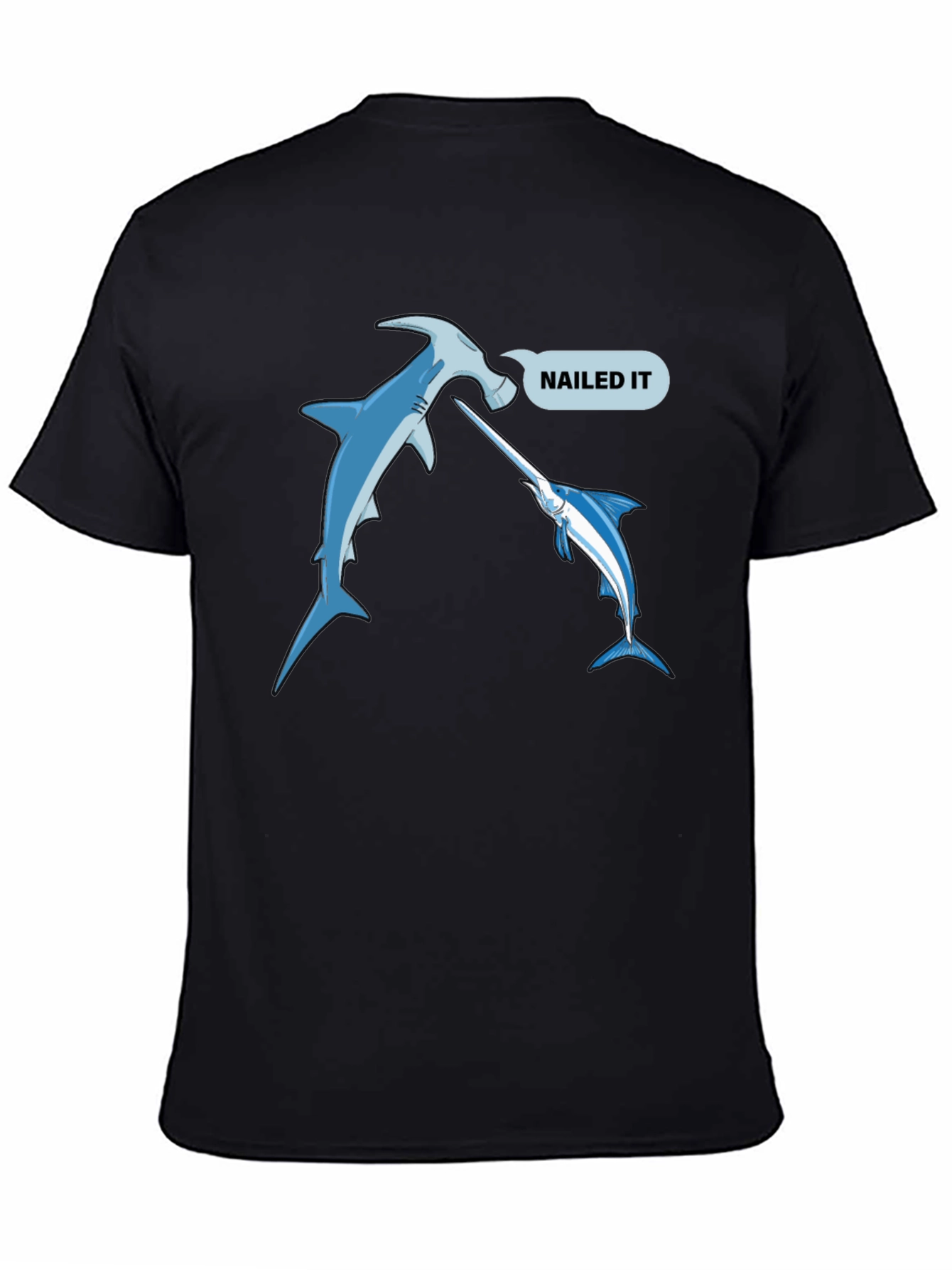 Nailed It Funny Hammerhead Shark & Marlin Black T-Shirt