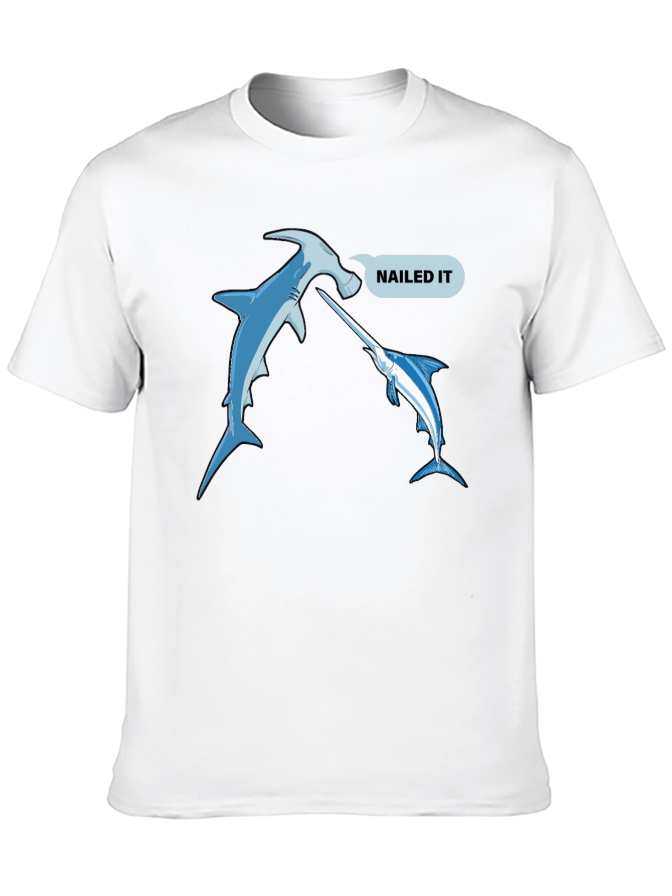 Nailed It Funny Hammerhead Shark & Marlin Black T-Shirt