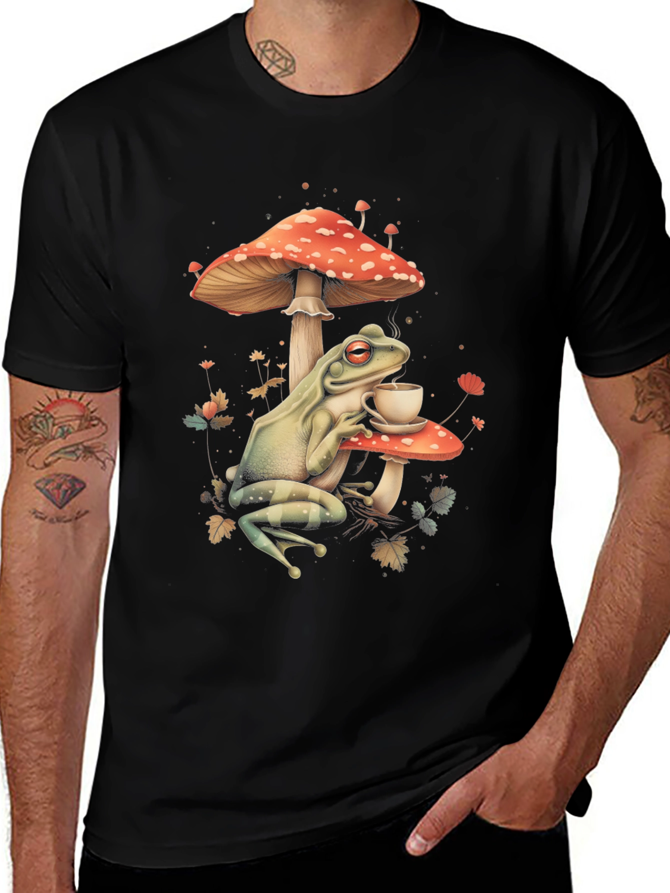 Frog Sipping Tea on Mushroom T-Shirt