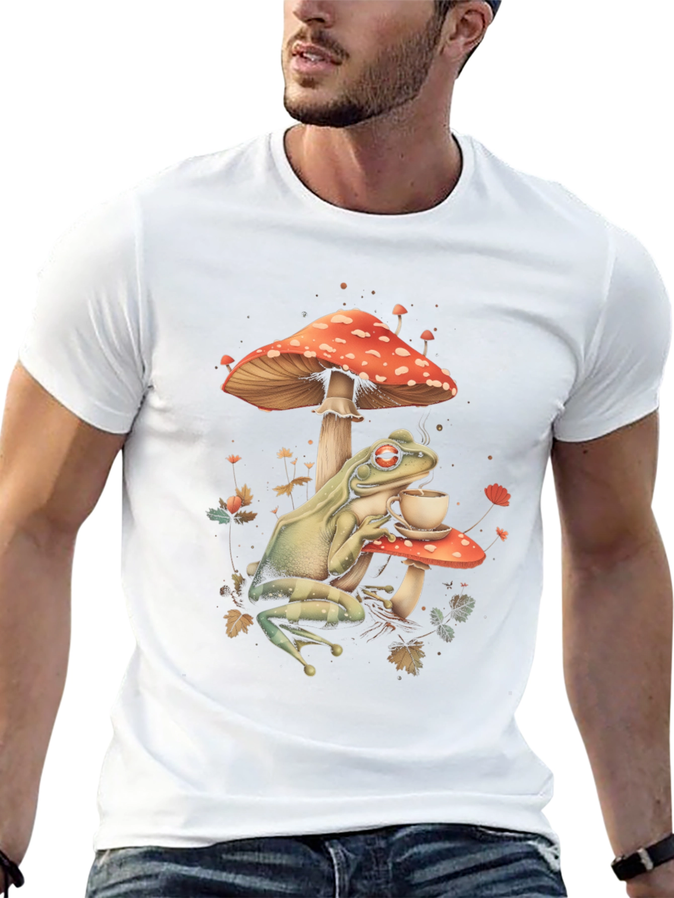 Frog Sipping Tea on Mushroom T-Shirt