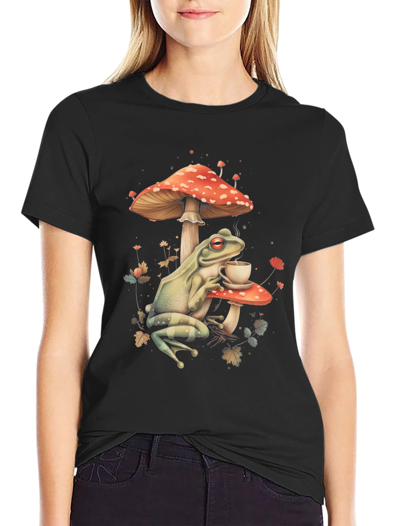 Frog Sipping Tea on Mushroom T-Shirt