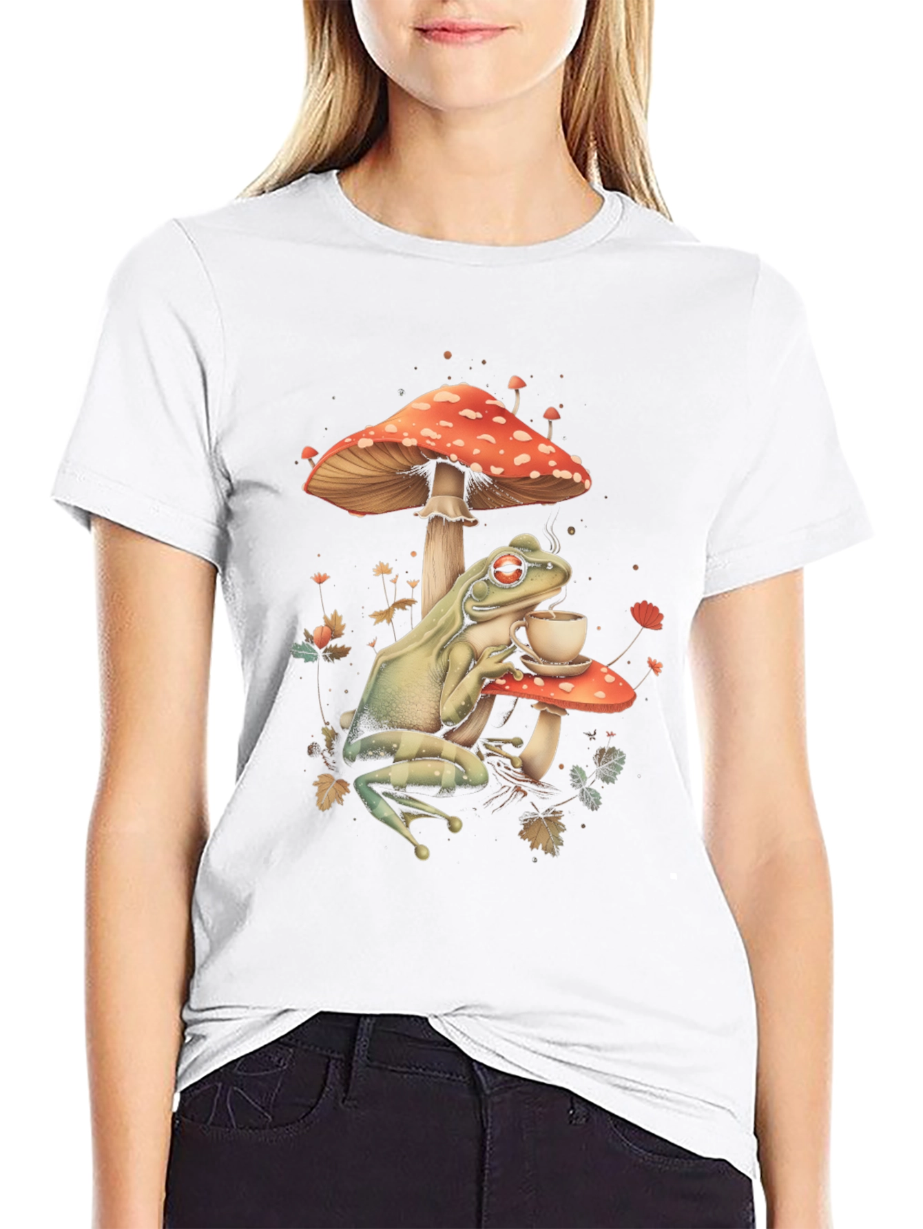 Frog Sipping Tea on Mushroom T-Shirt