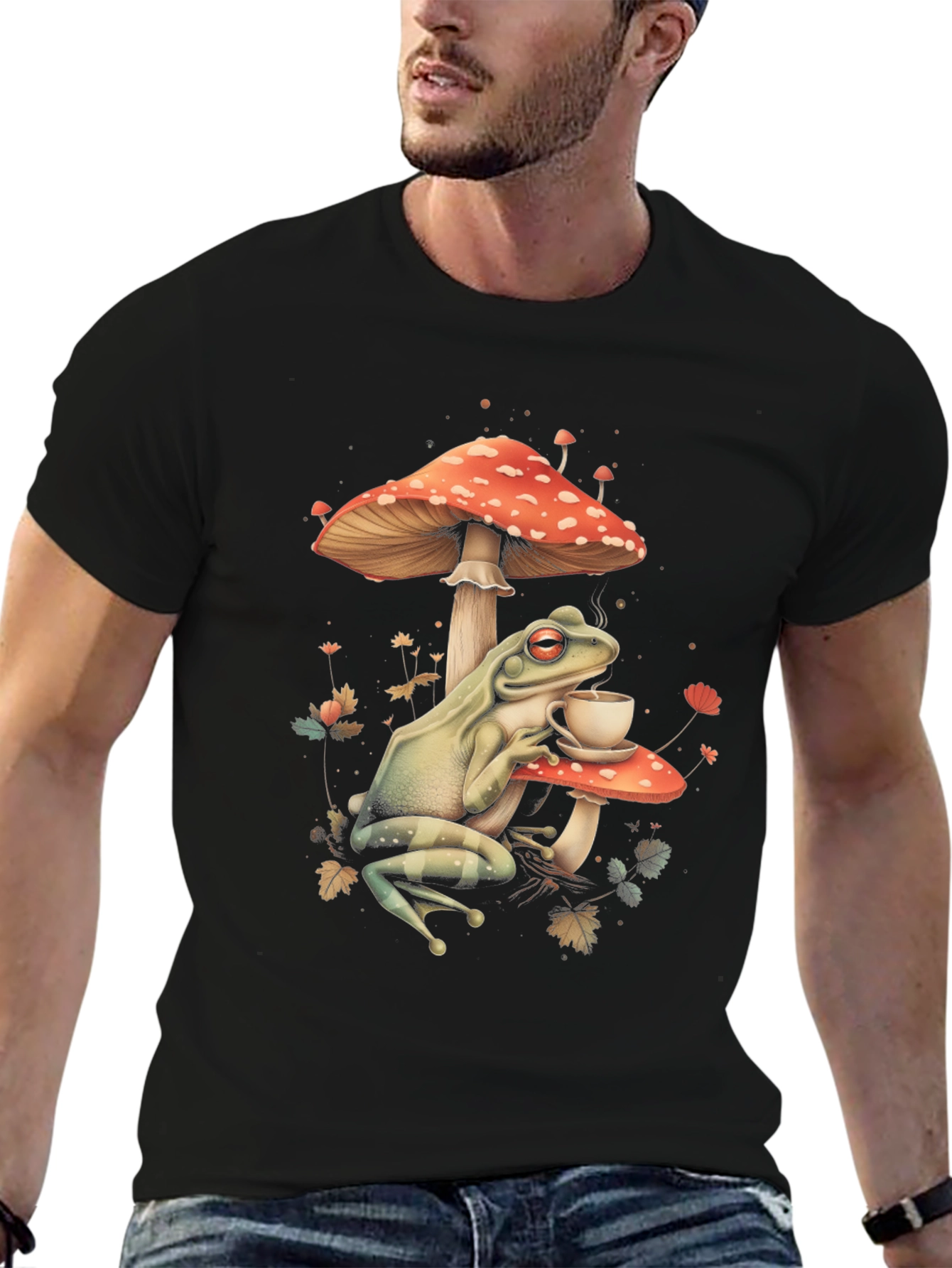 Frog Sipping Tea on Mushroom T-Shirt
