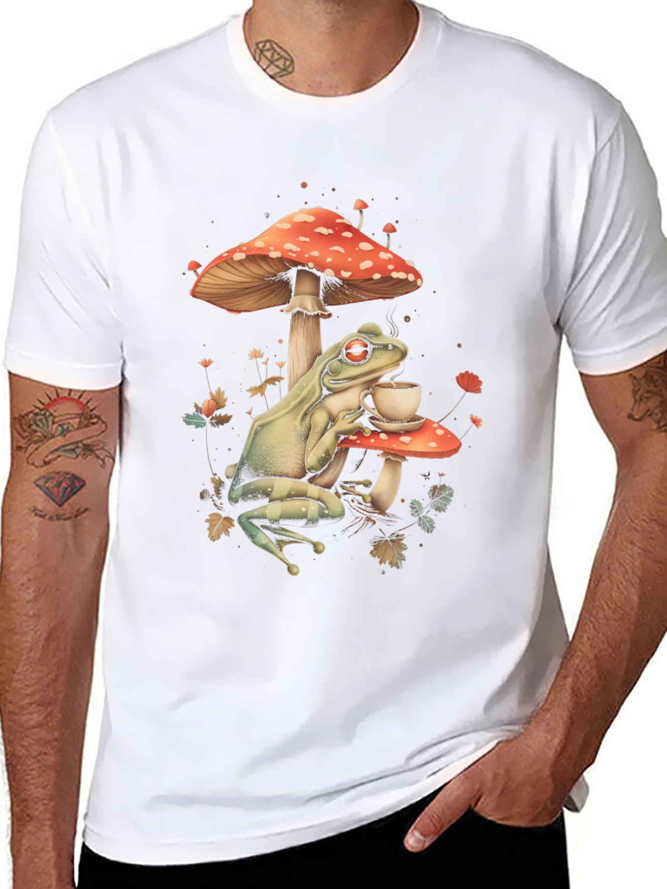 Frog Sipping Tea on Mushroom T-Shirt
