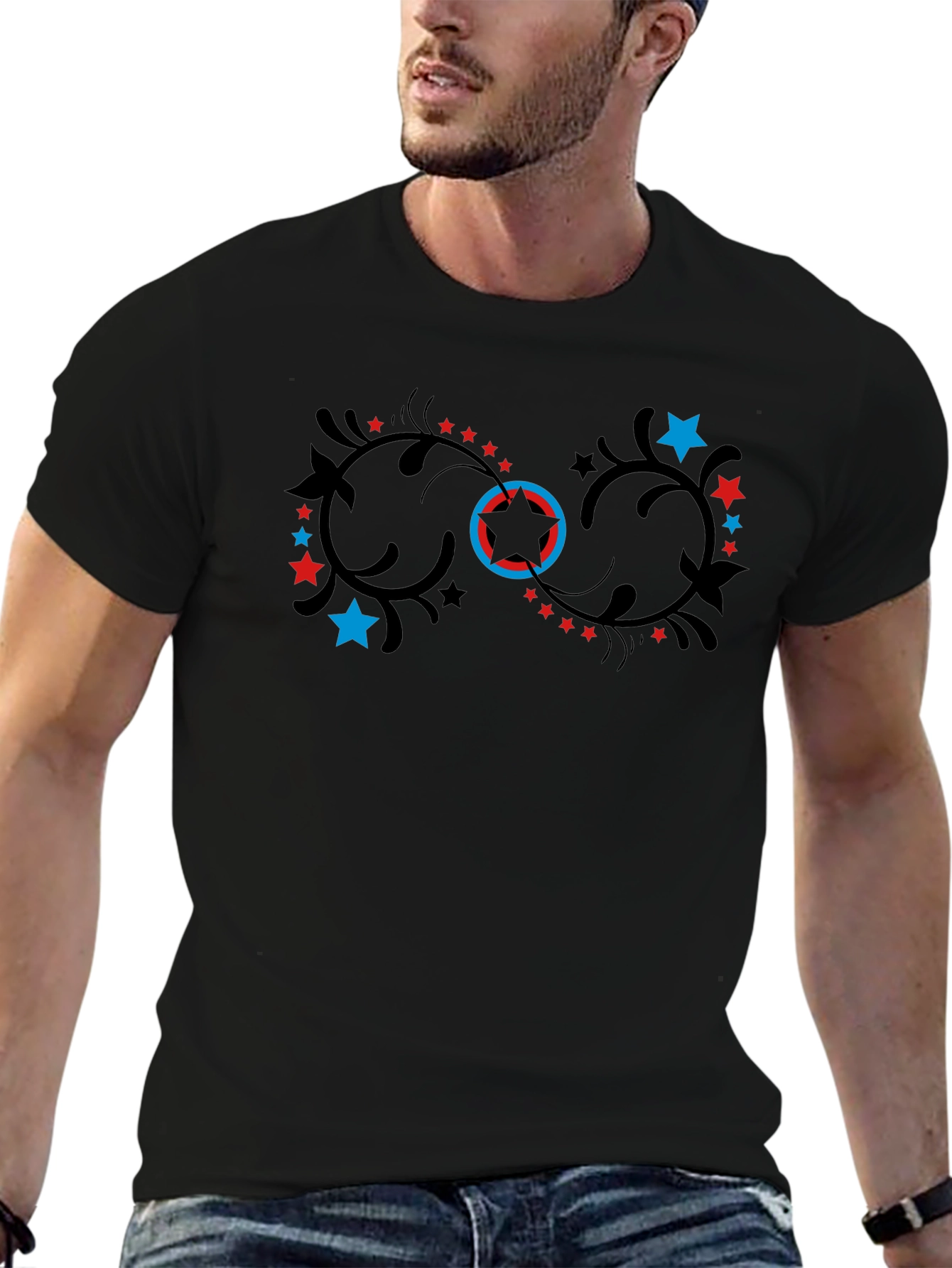 Stylish Black T-Shirt with Infinity Star Design