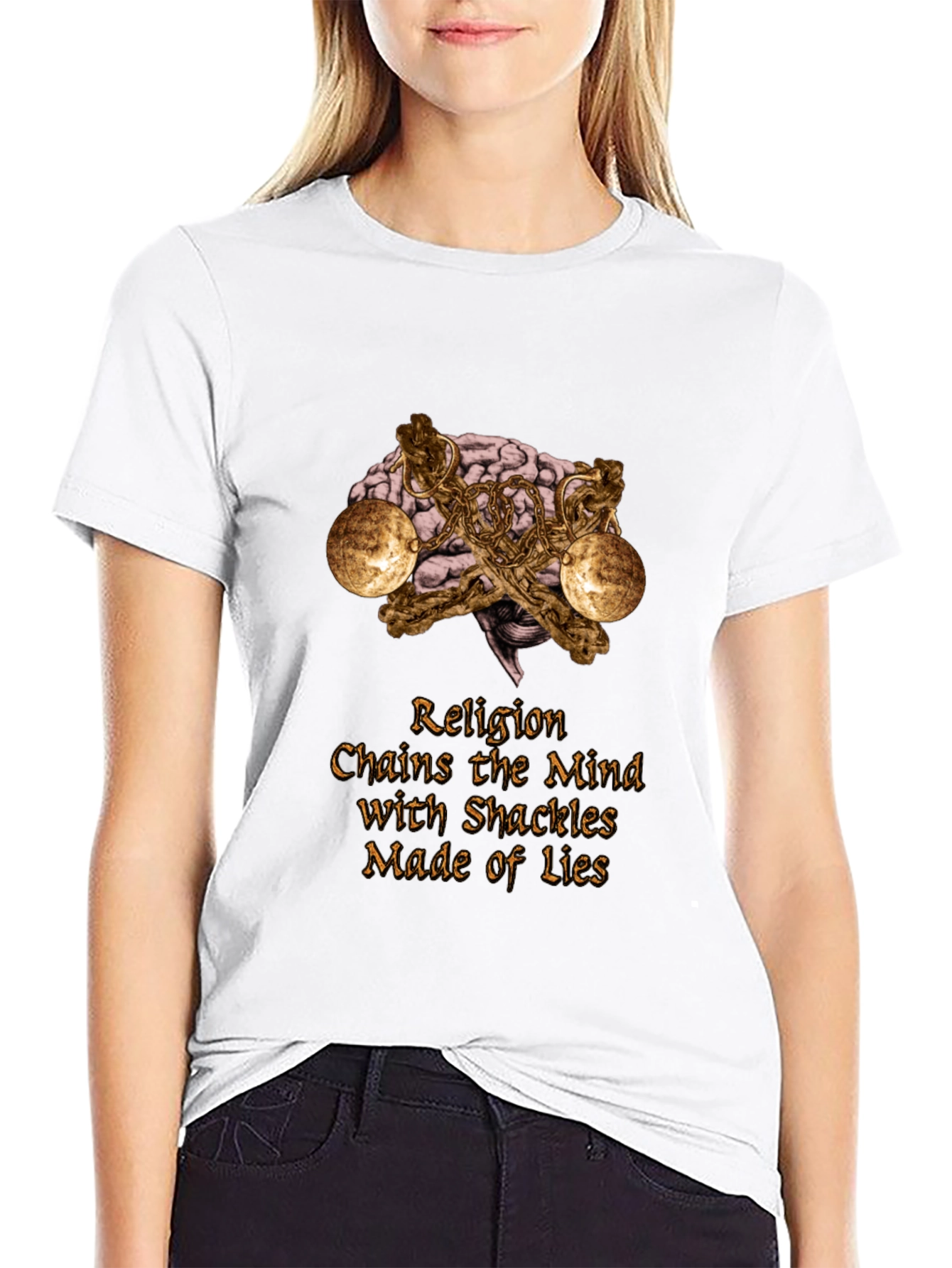 Religion Chains Mind T-Shirt Atheist Brain Shackles Graphic Tee