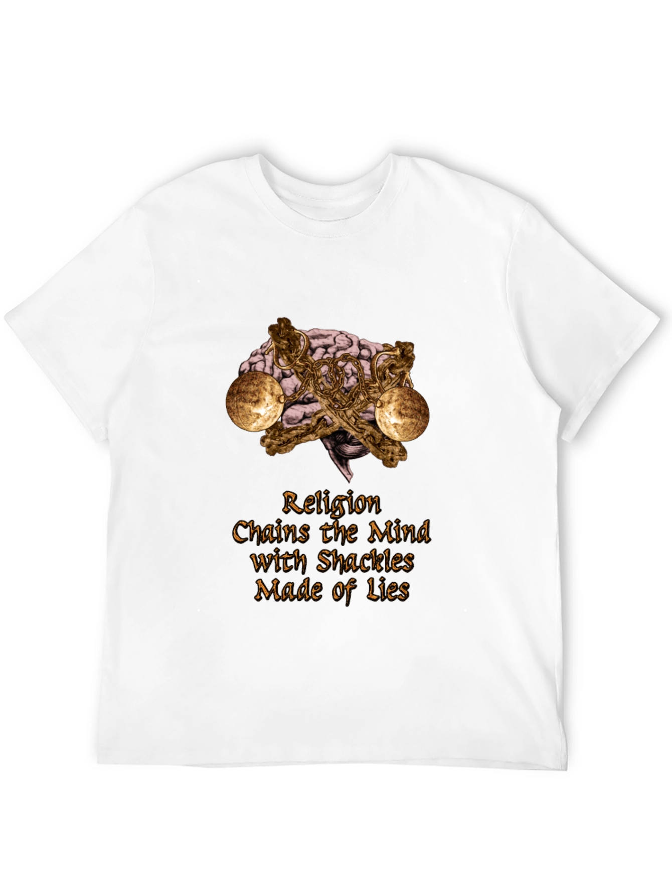 Religion Chains Mind T-Shirt Atheist Brain Shackles Graphic Tee