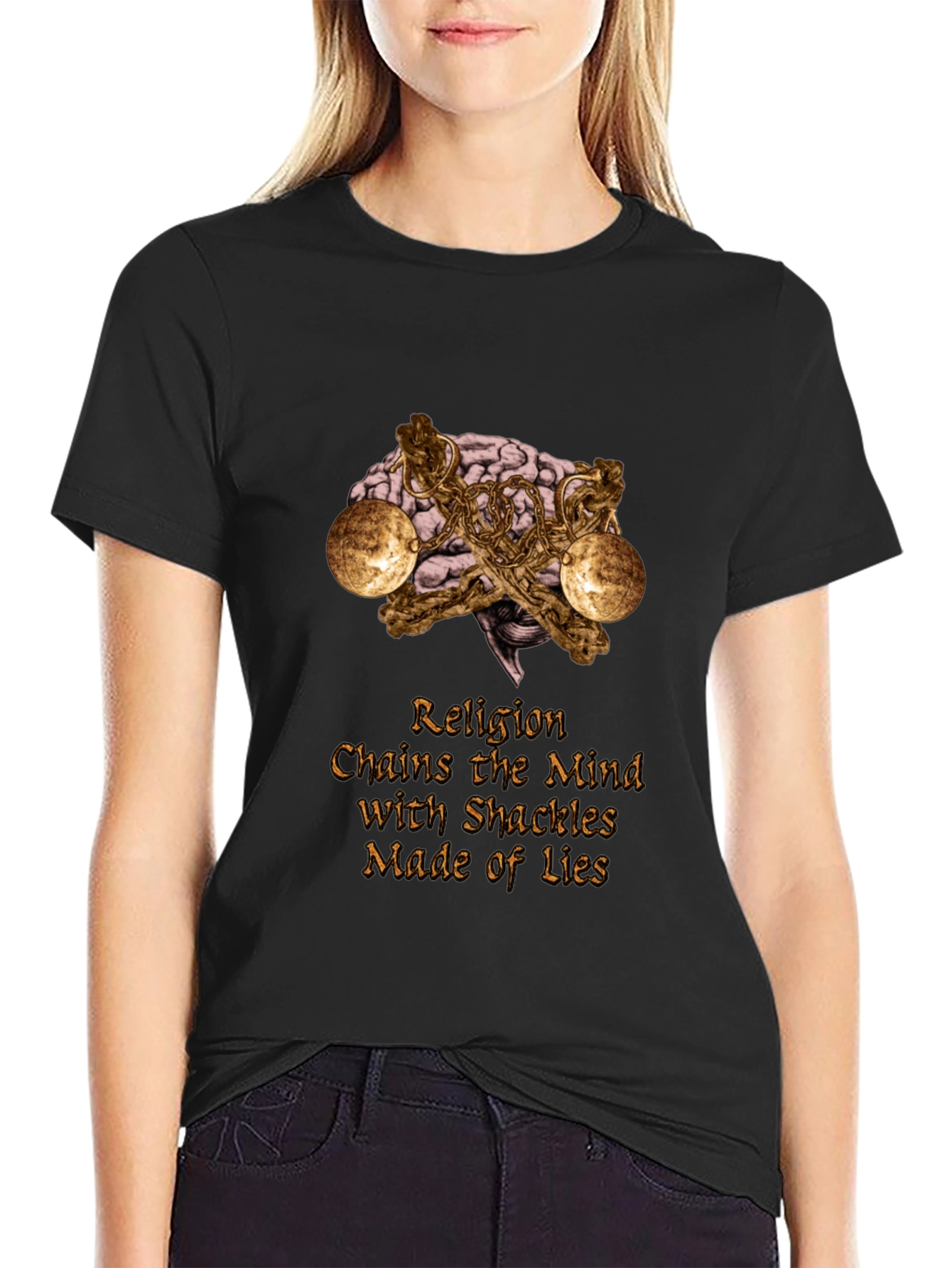 Religion Chains Mind T-Shirt Atheist Brain Shackles Graphic Tee